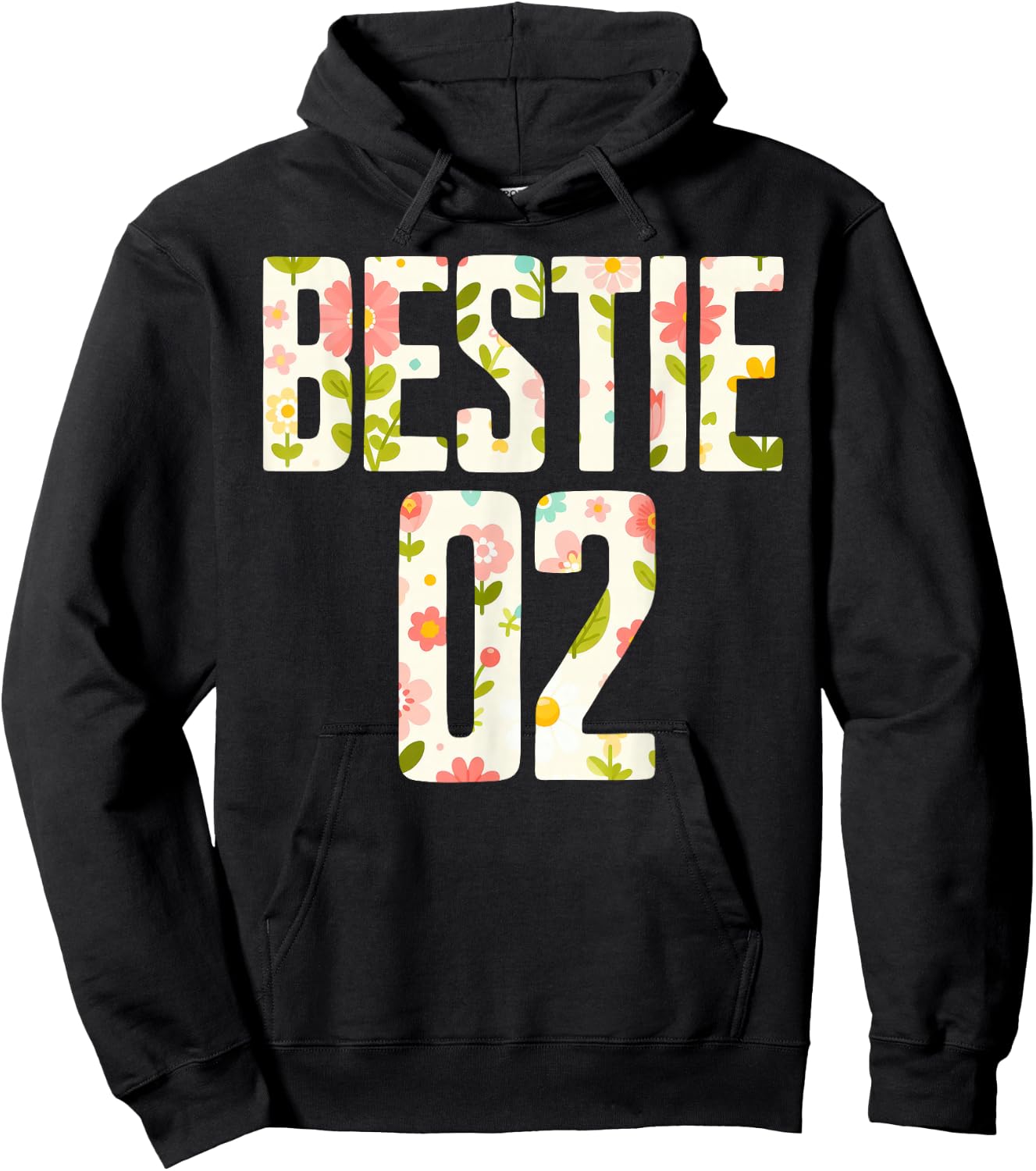 Bestie 1 Bestie 2 Matching Best Retro Flower Twinning Friend Hoodie - Hoodie | Black