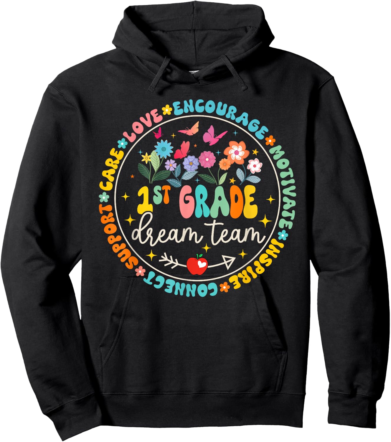 First Grade Dream Team Back To School Tour Teacher Flower Hoodie - Hoodie | Black