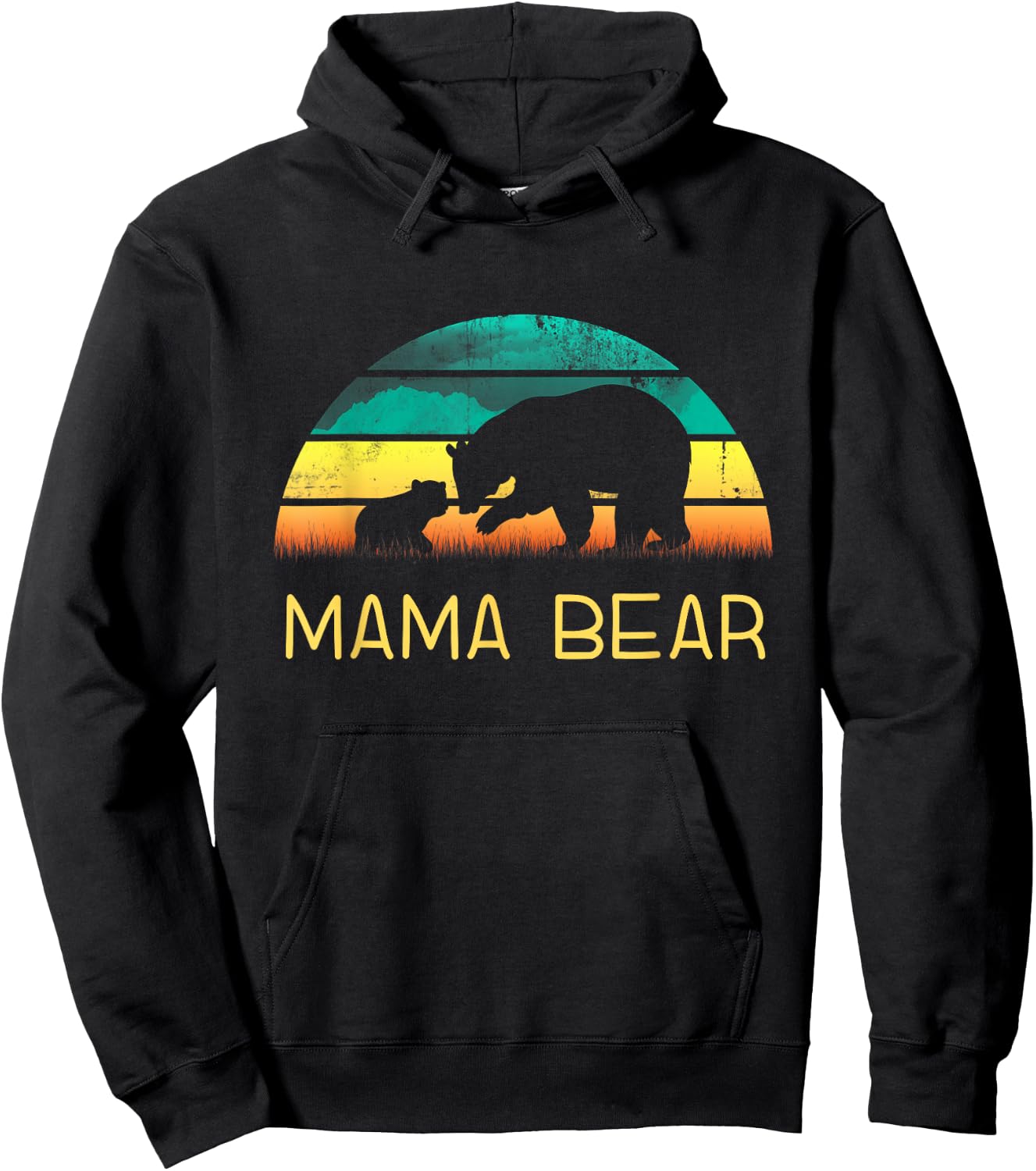 Mama Bear One Cub Vintage Sunset Mother's Day Hiking Outdoor Hoodie - Hoodie | Black