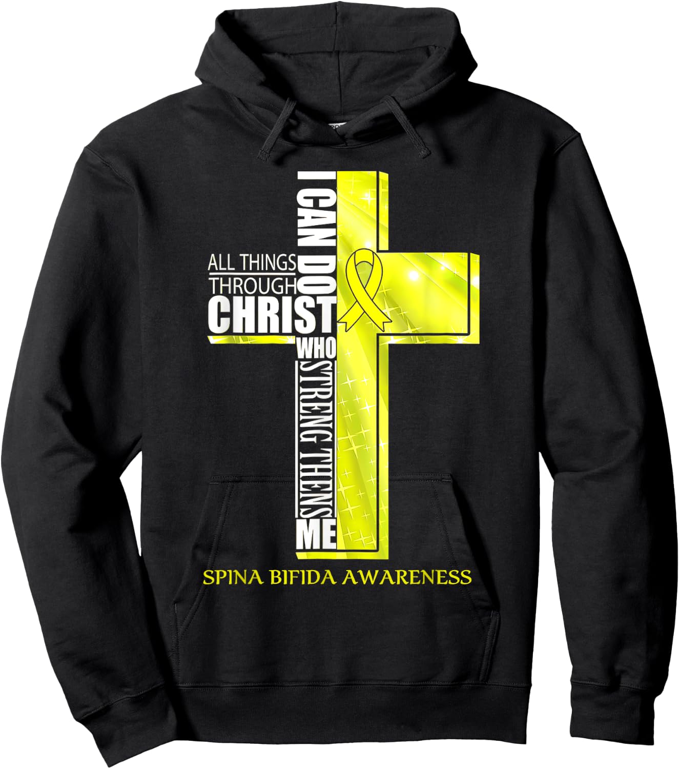 Spina Bifida Awareness Christian Cross Ribbon Hoodie - Hoodie | Black