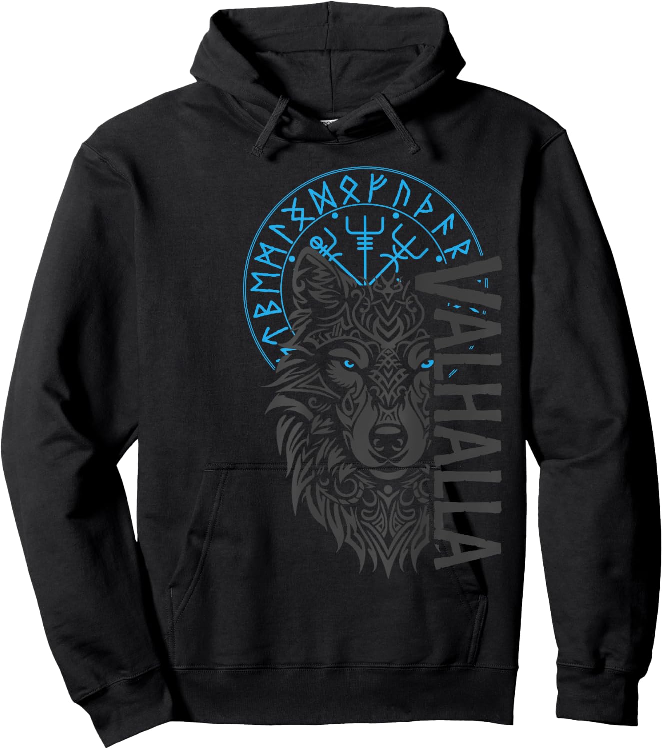 Valhalla & Viking Compass - Nordic Wolf Design , Small, Black Hoodie - Hoodie | Black