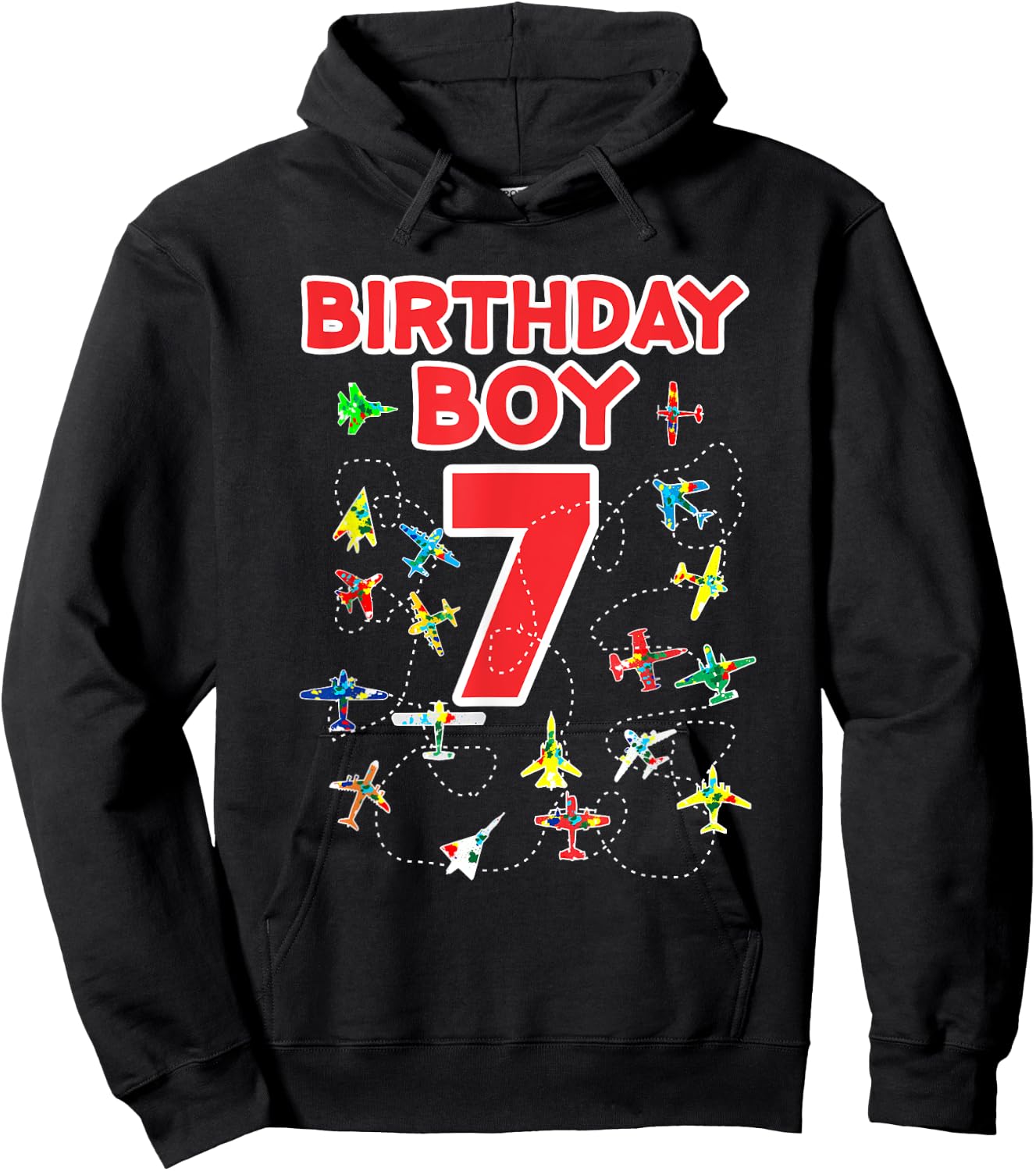 7th birthday boy airplane shirt-Seven Birthday party Kids Hoodie - Hoodie | Black
