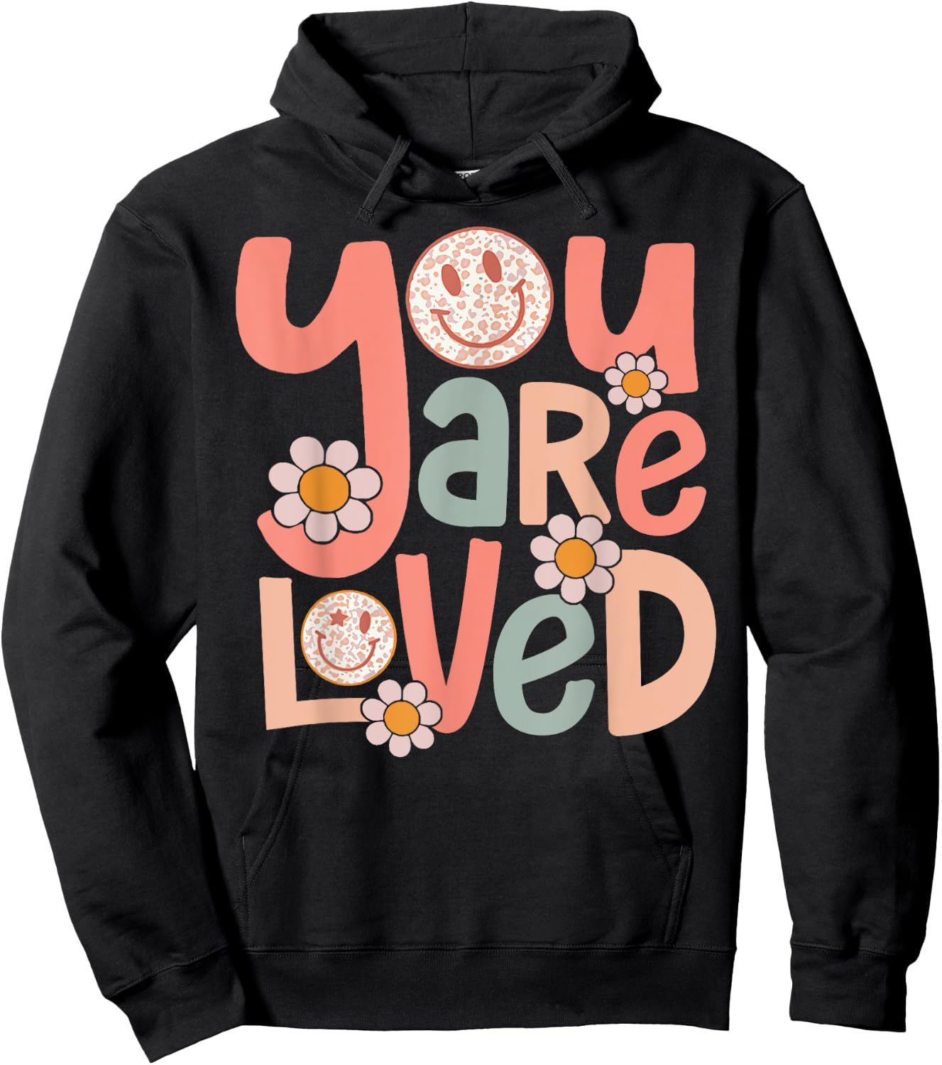 Retro You Are Loved Motivational Inspiration Positive Vibes Hoodie - Hoodie | Black