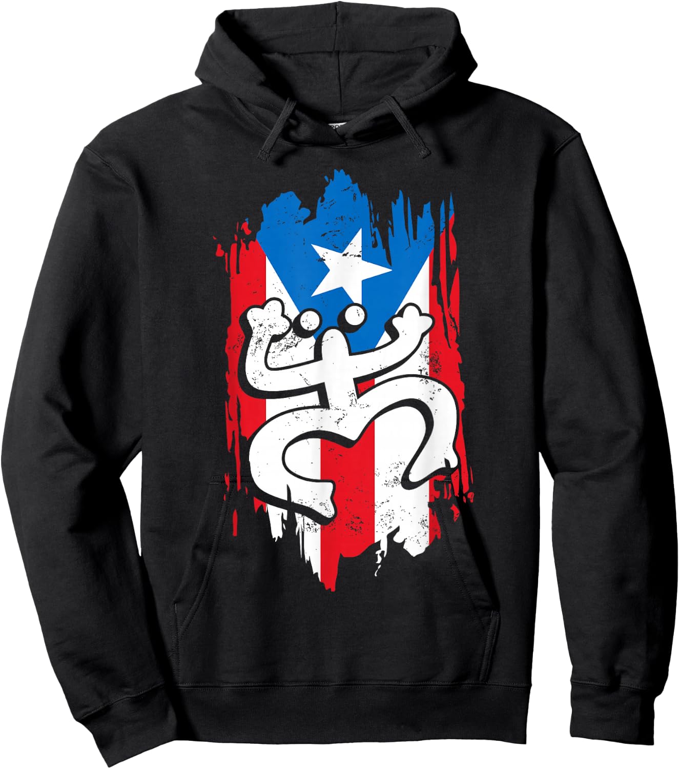Puerto Rico Coqui Taino Symbol Puerto Rican Flag Frog Retro Hoodie - Hoodie | Black
