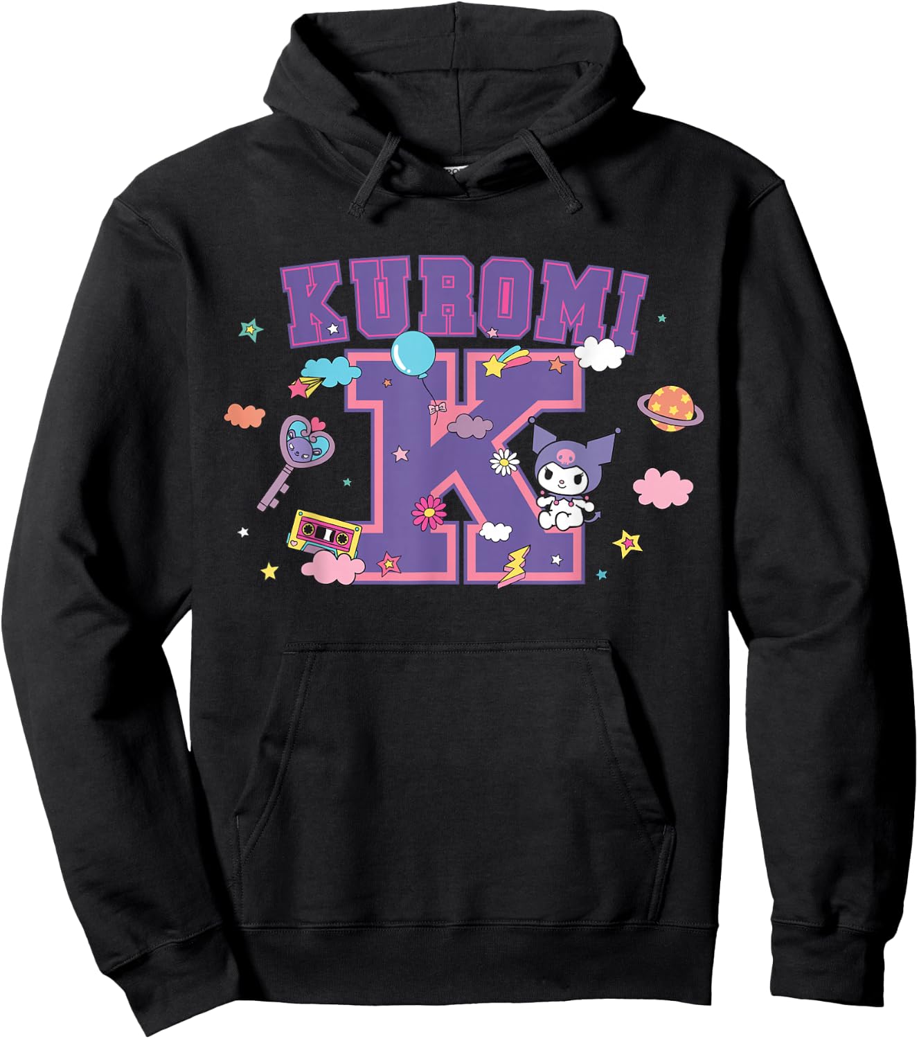 SANRIO Kuromi Varsity Letter K Hoodie - Hoodie | Black