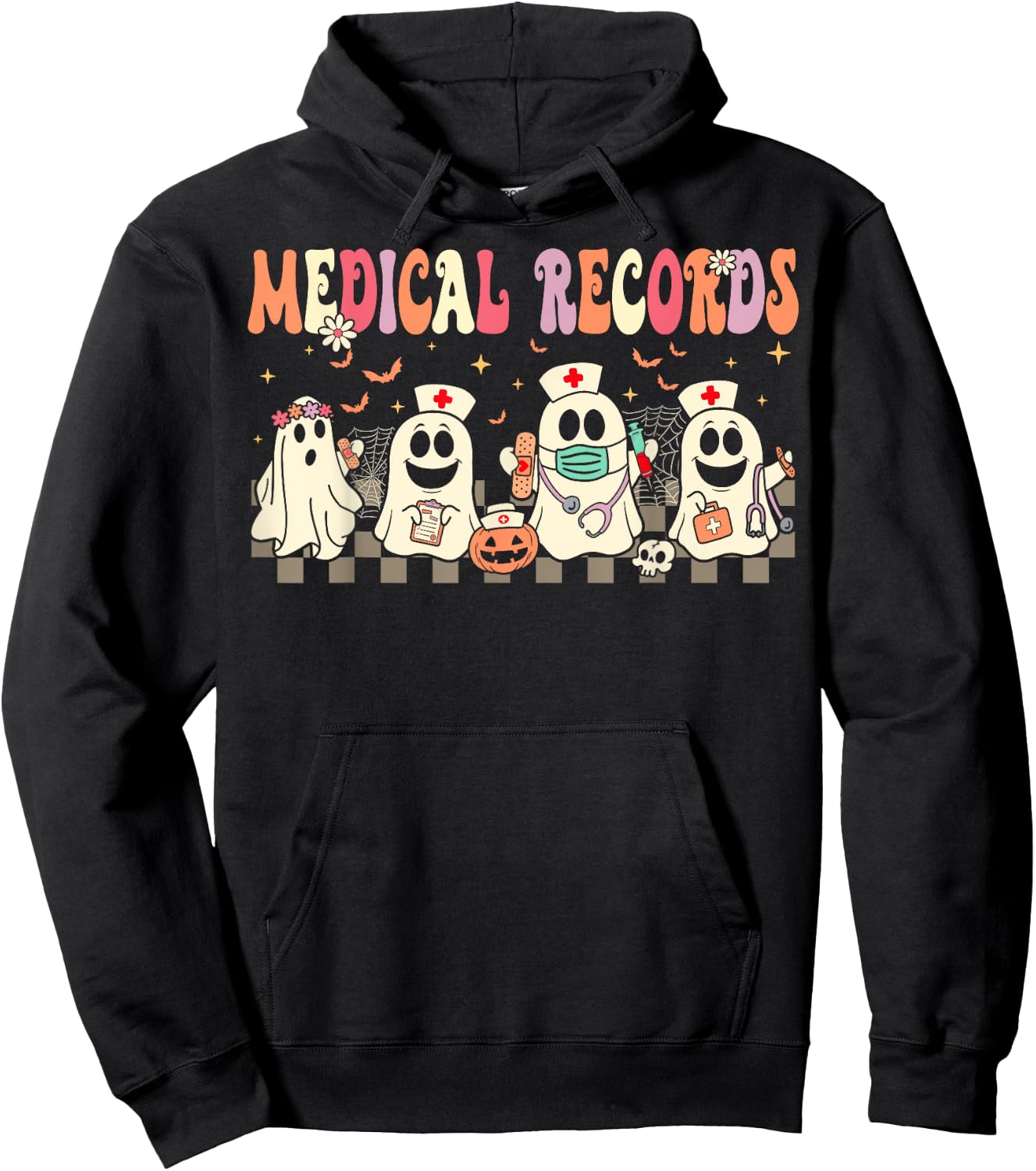 Medical Records Boo Crew Funny Medical Records Halloween Hoodie - Hoodie | Black