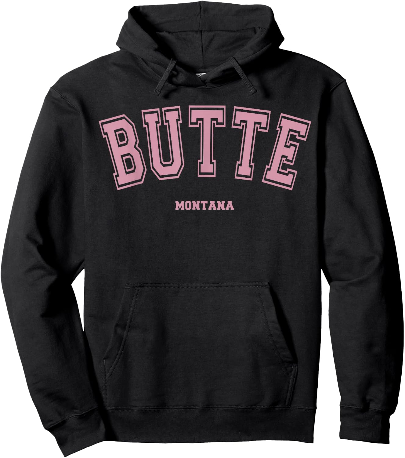 Pink Butte Montana MT Varsity Style on Butte Hoodie - Hoodie | Black