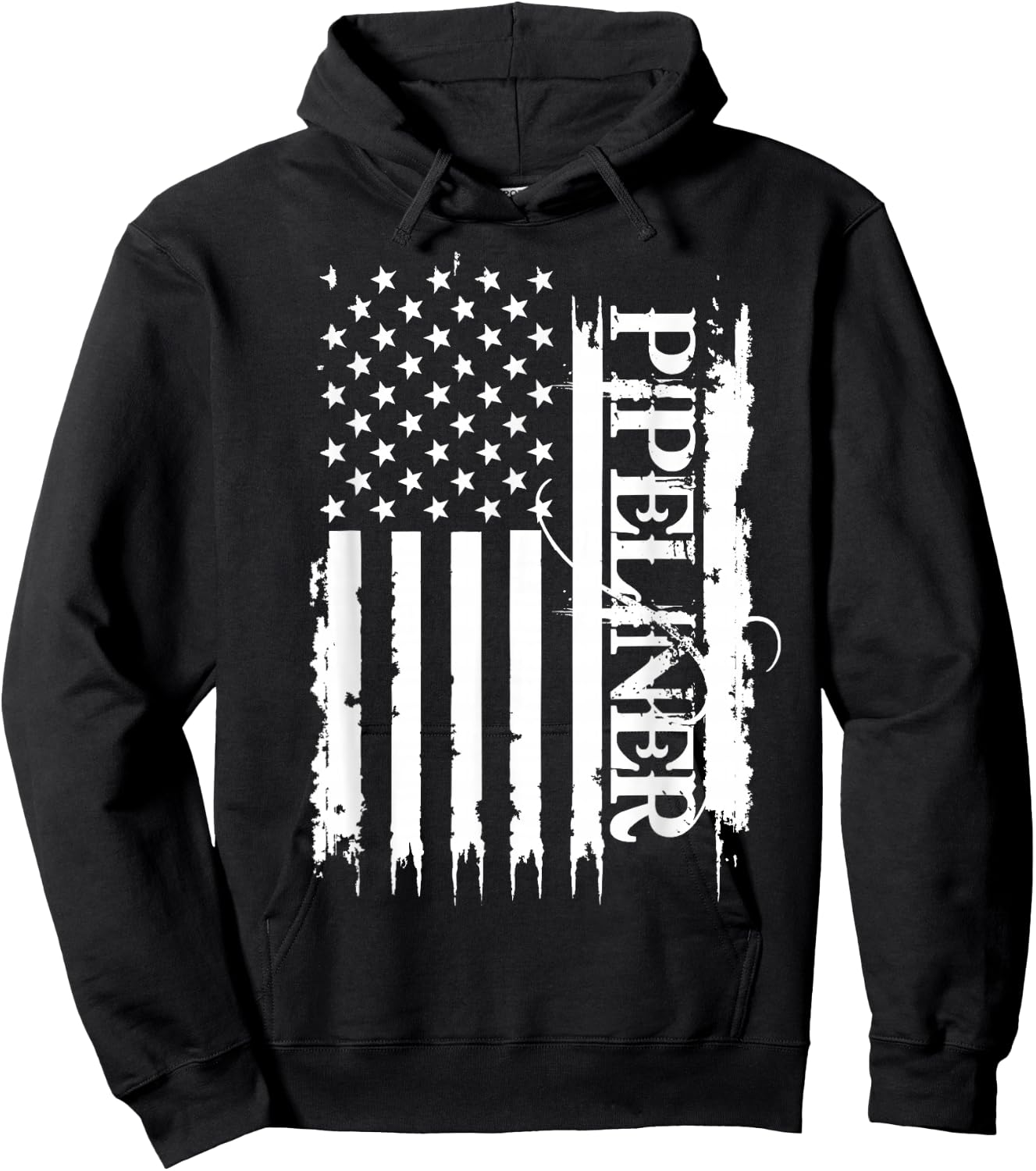 Pipeliner United States Distressed w US Flag Hoodie - Hoodie | Black