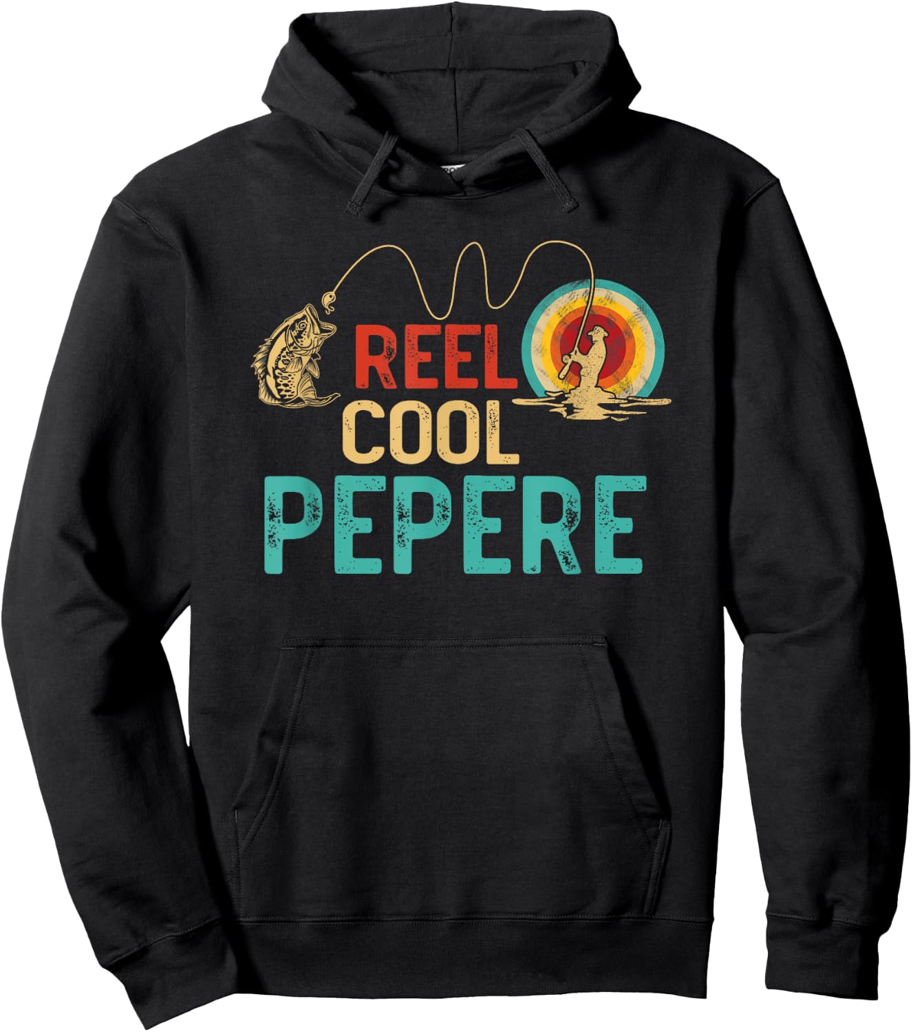Reel Cool Pepere Vintage Retro Fishing Funny Fisherman Hoodie - Hoodie | Black