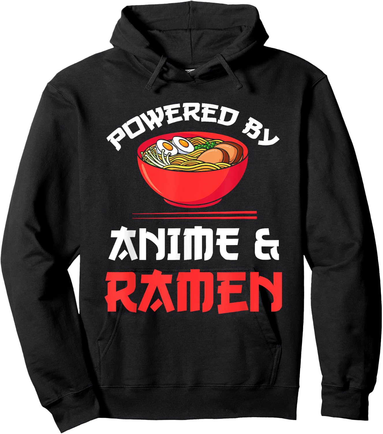 Powered by Anime & Ramen Merchandise,Short Sleeve Hoodie - Hoodie | Black