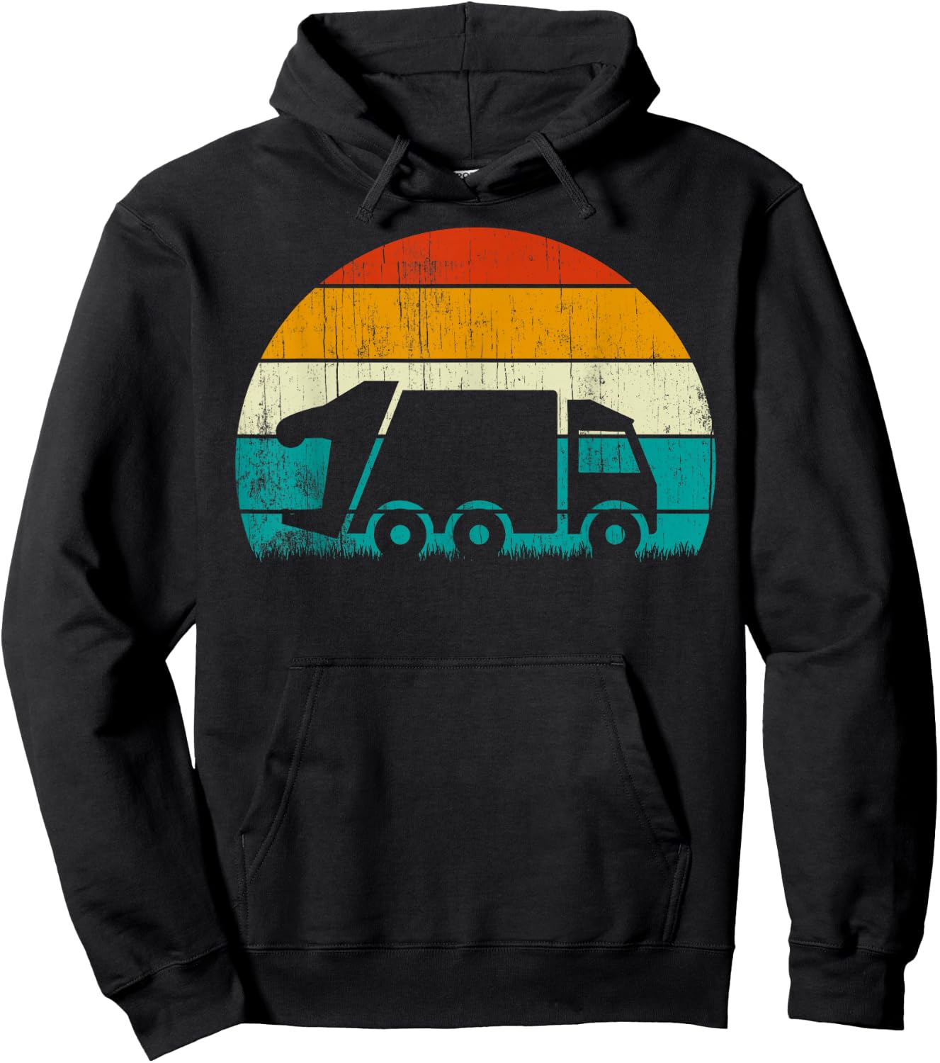 Retro Vintage Sunset Recycling Trash Kids Garbage truck Hoodie - Hoodie | Black