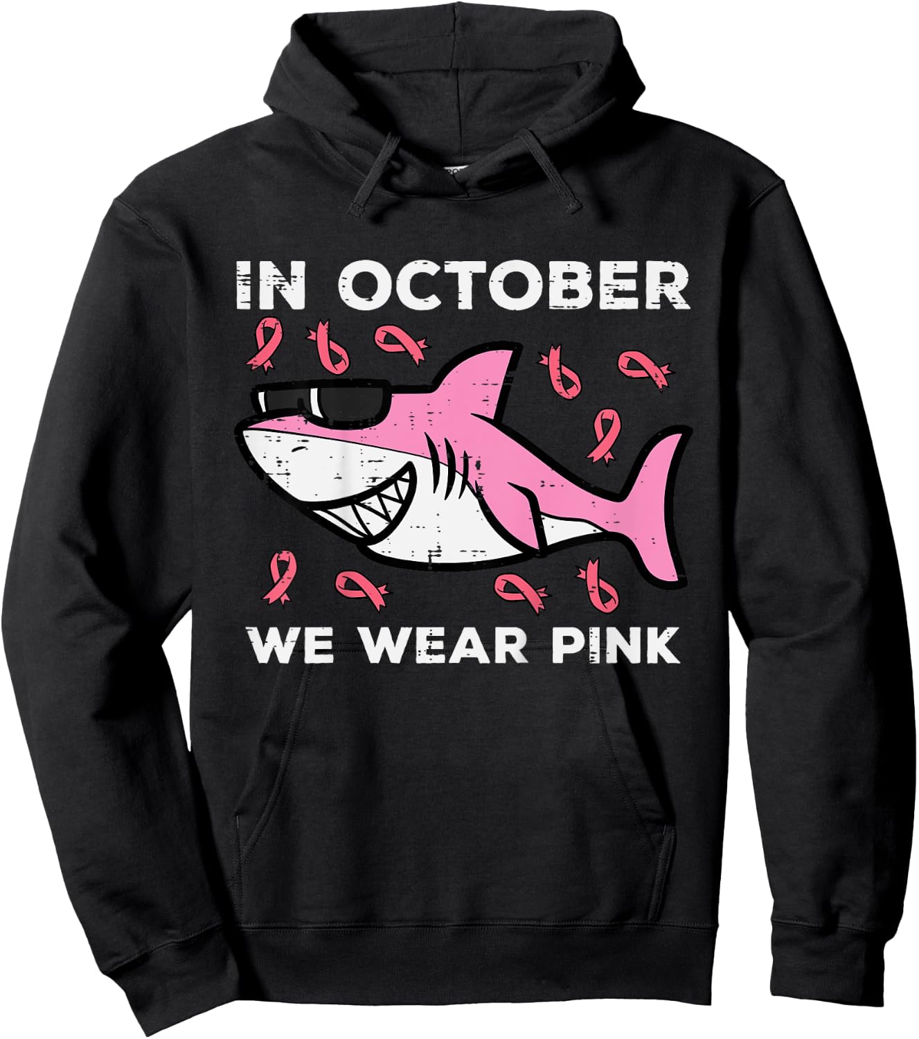 Kids Breast Cancer Shark October We Wear Pink Toddler Boys Kids Hoodie - Hoodie | Black