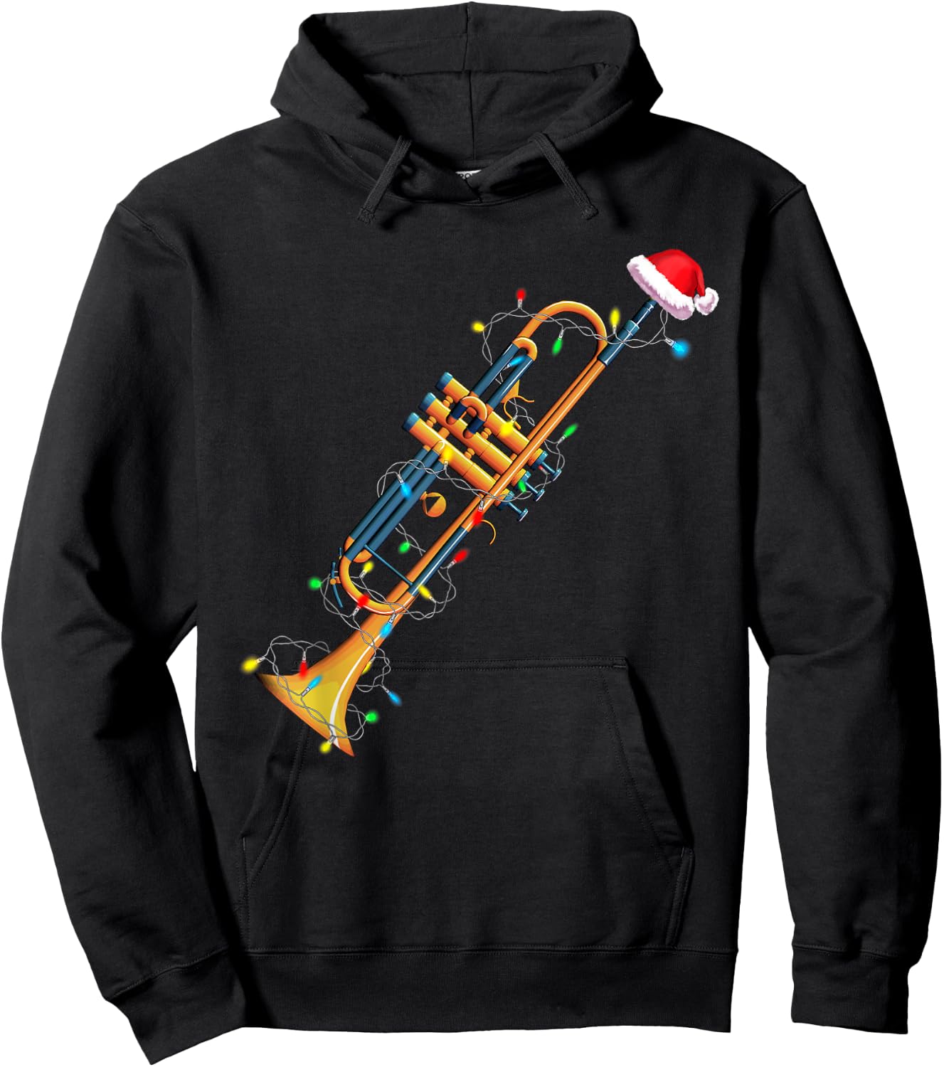 Funny Christmas Trumpet Tree Xmas Trumpet Player Gift Hoodie - Hoodie | Black