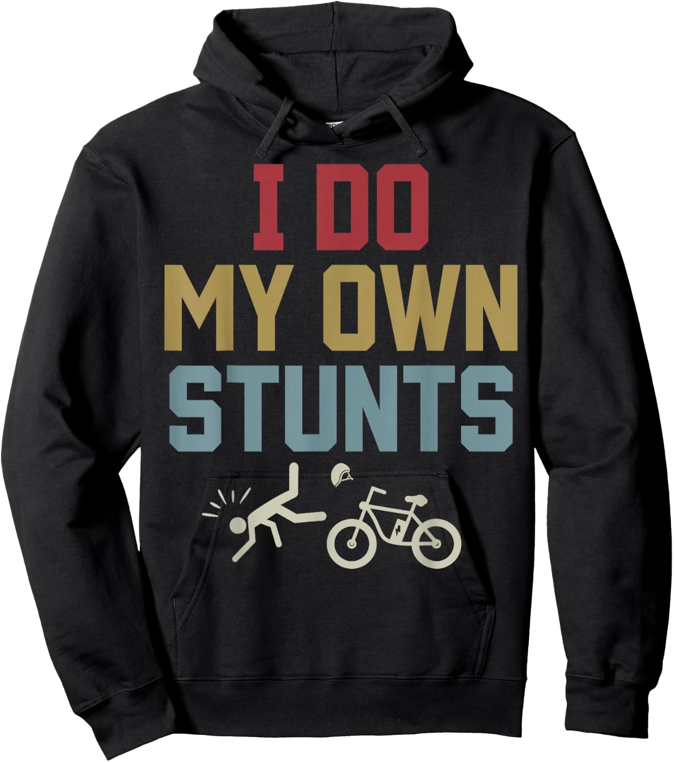Retro I Do My Own Stunts E-Bike Funny Biking EBike Biker Men Hoodie - Hoodie | Black