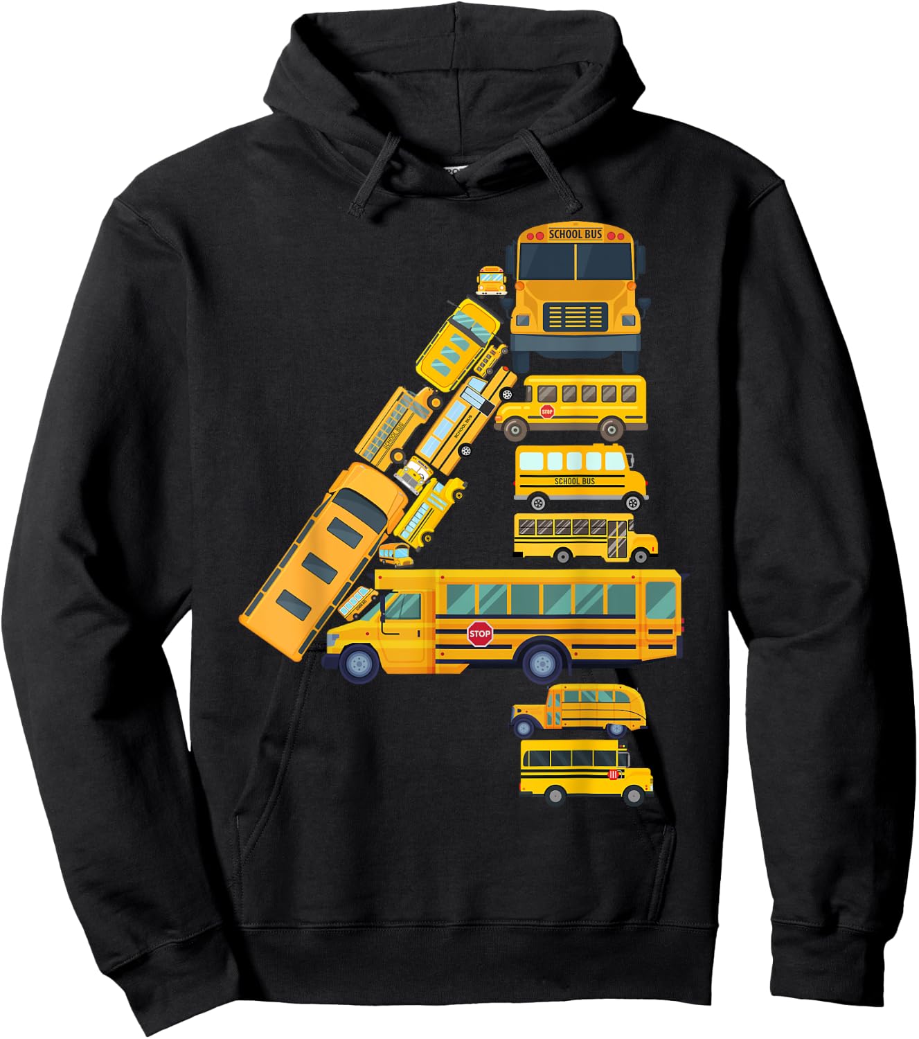 Boys 4th Birthday School Bus Themed 4 Year Old Kids Girls Hoodie - Hoodie | Black