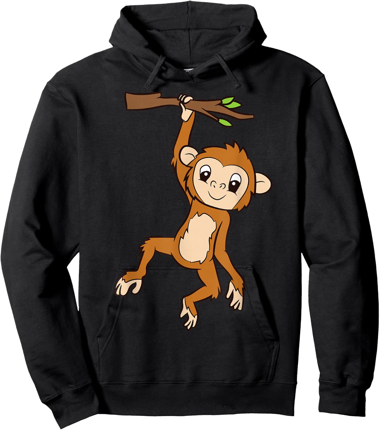 Monkey Hanging On Branch Ape Kids Cute Monkey Hoodie - Hoodie | Black