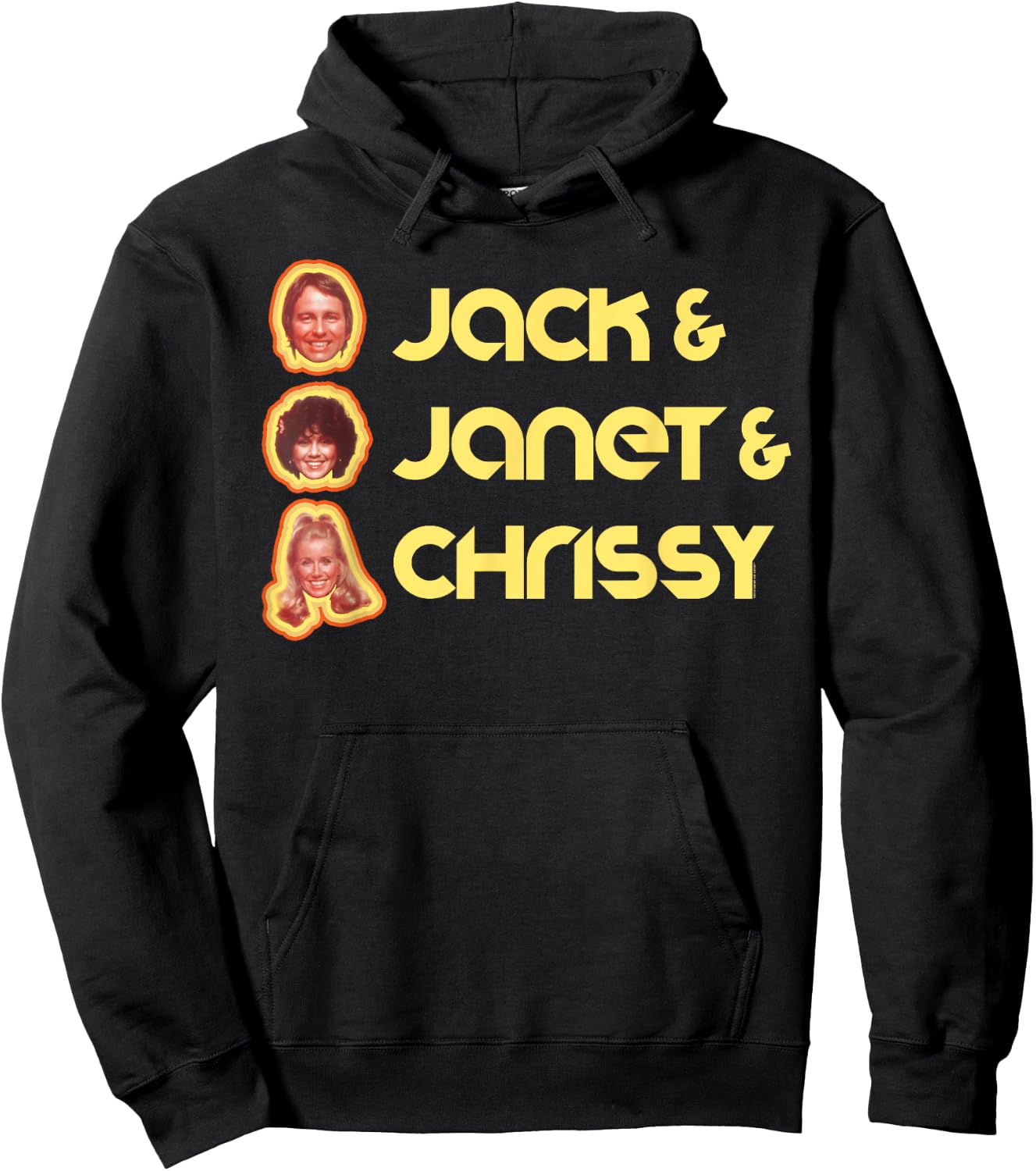 Jack & Janet & Chrissy Three's Company Roommate Faces Retro Hoodie - Hoodie | Black