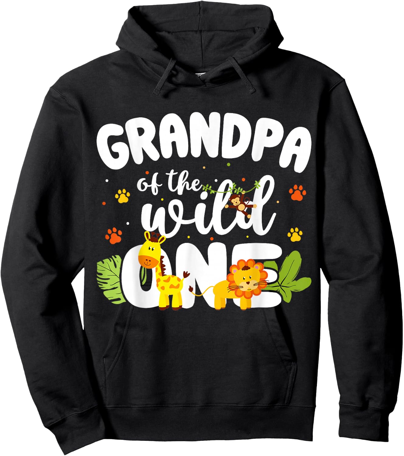 Grandpa of the Wild One Zoo Birthday Safari Jungle Animal Hoodie - Hoodie | Black