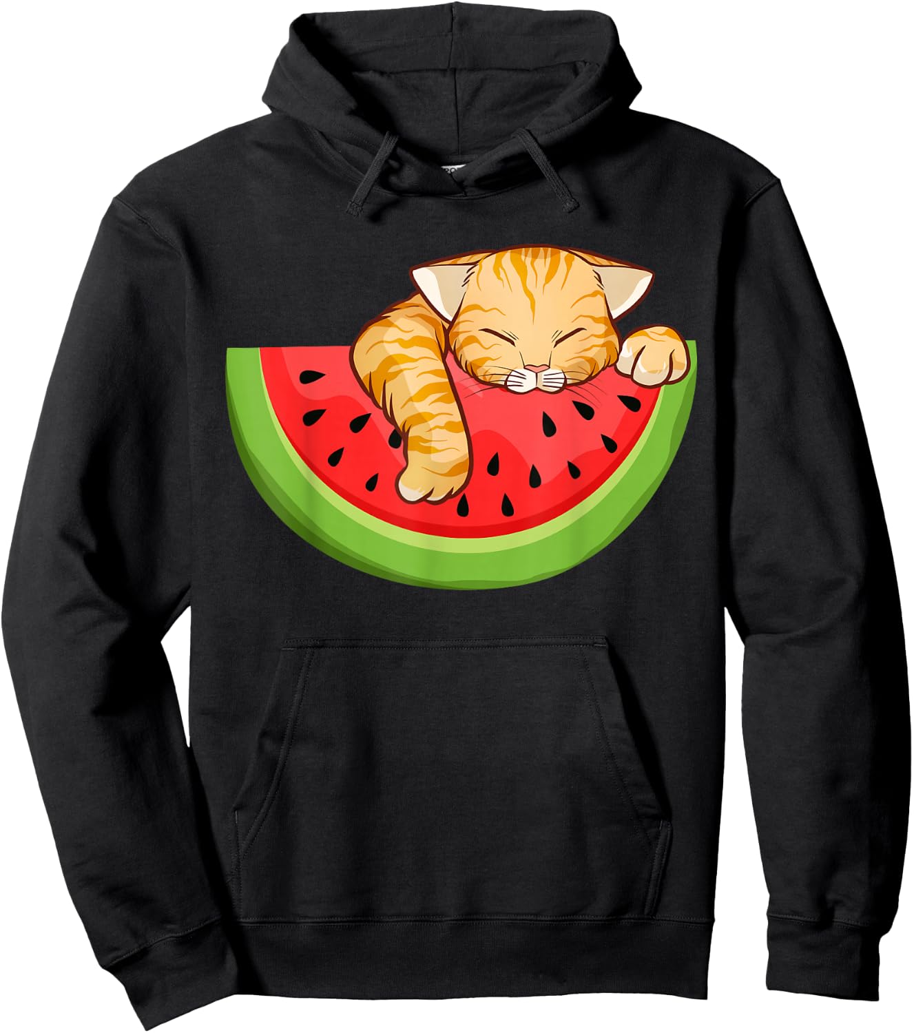 Cute Cat Eating Watermelon Fruit Summer Men Women Girls Hoodie - Hoodie | Black
