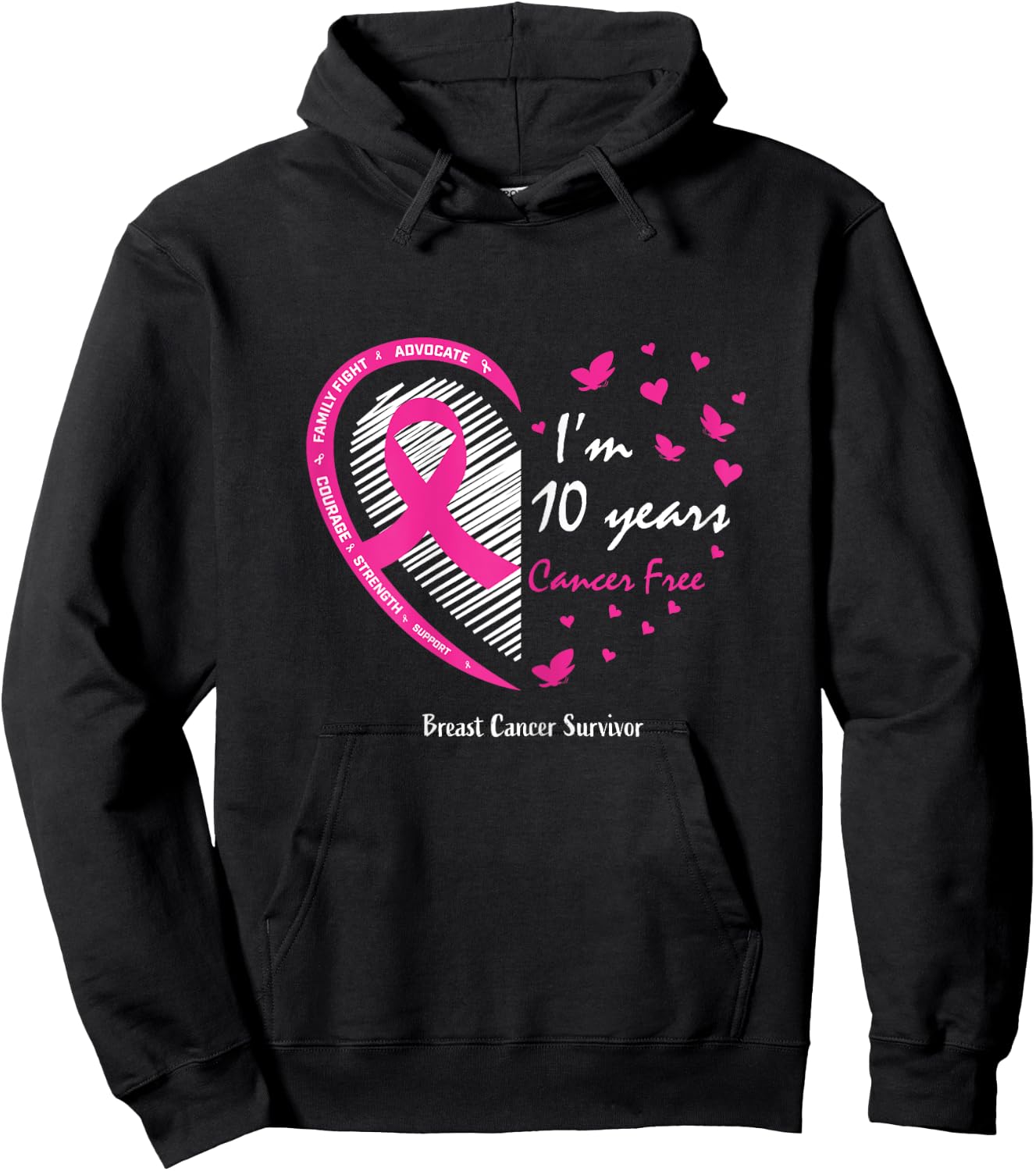 10 Year Survivor Gifts Women Mom Pink Breast Cancer Survivor Hoodie - Hoodie | Black