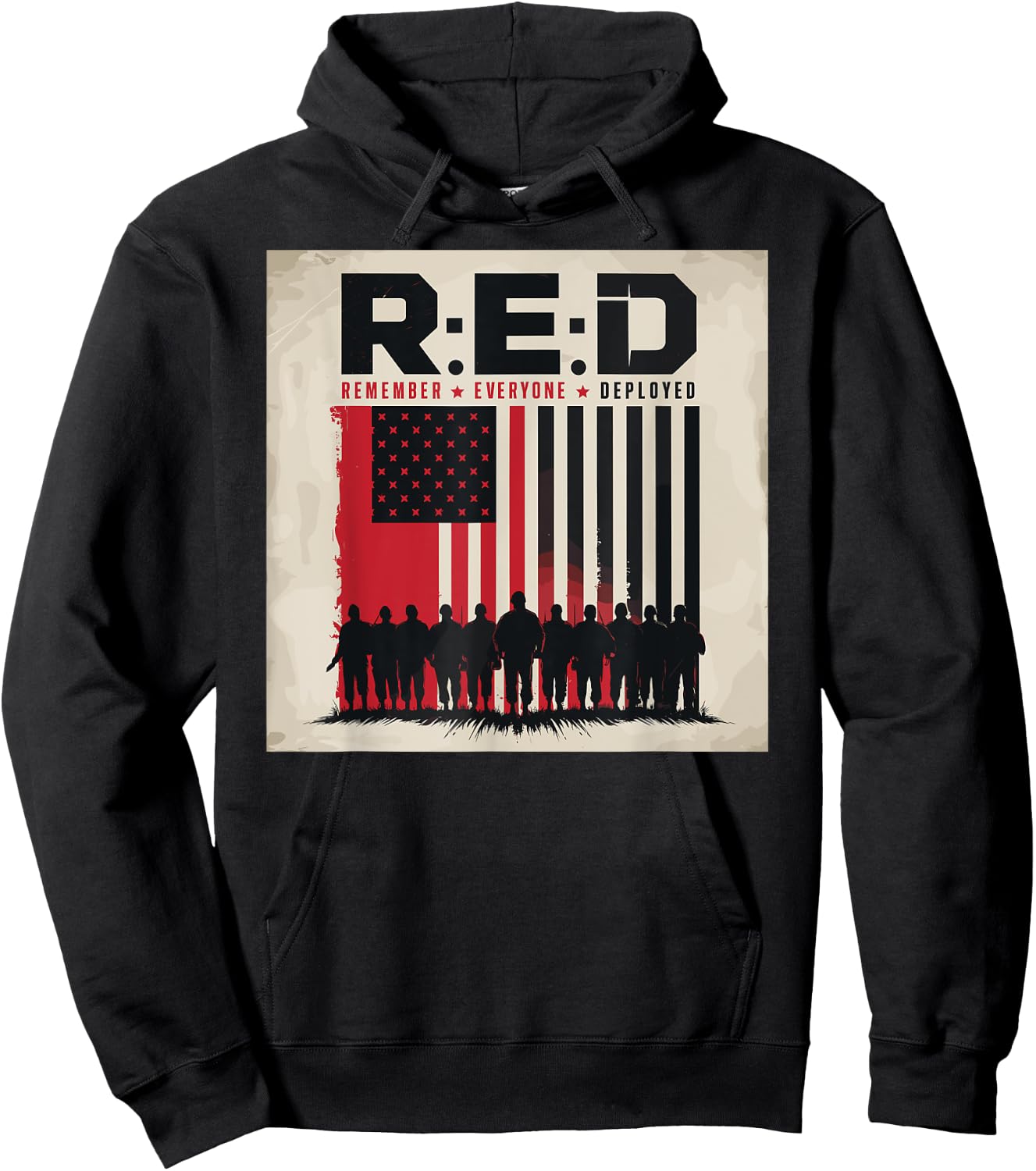 Remember Everyone Deployed Patriotic Veteran American Flag Hoodie - Hoodie | Black