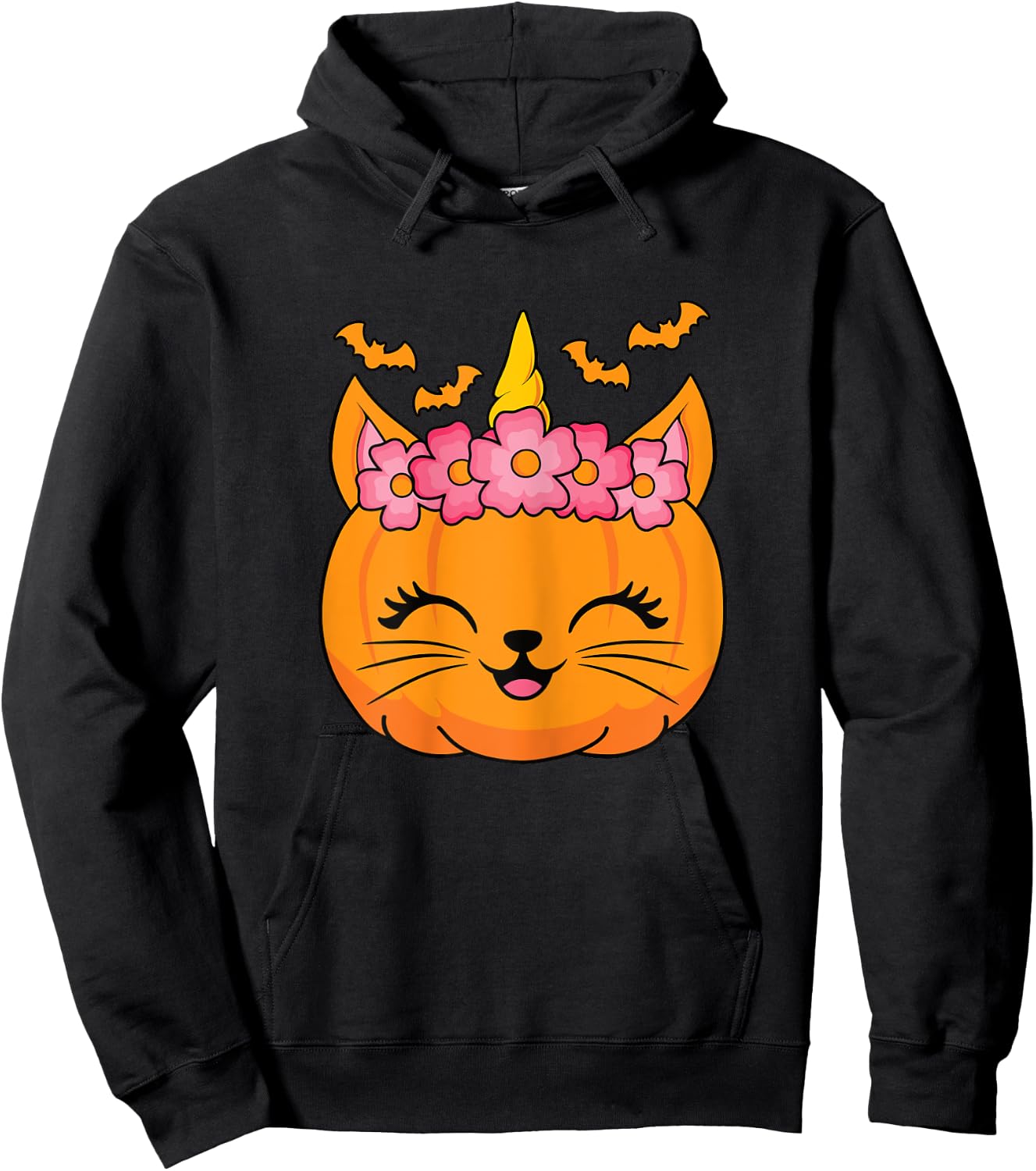 Cute Halloween Cat Unicorn Pumpkin Thanksgiving Women Girls Hoodie - Hoodie | Black