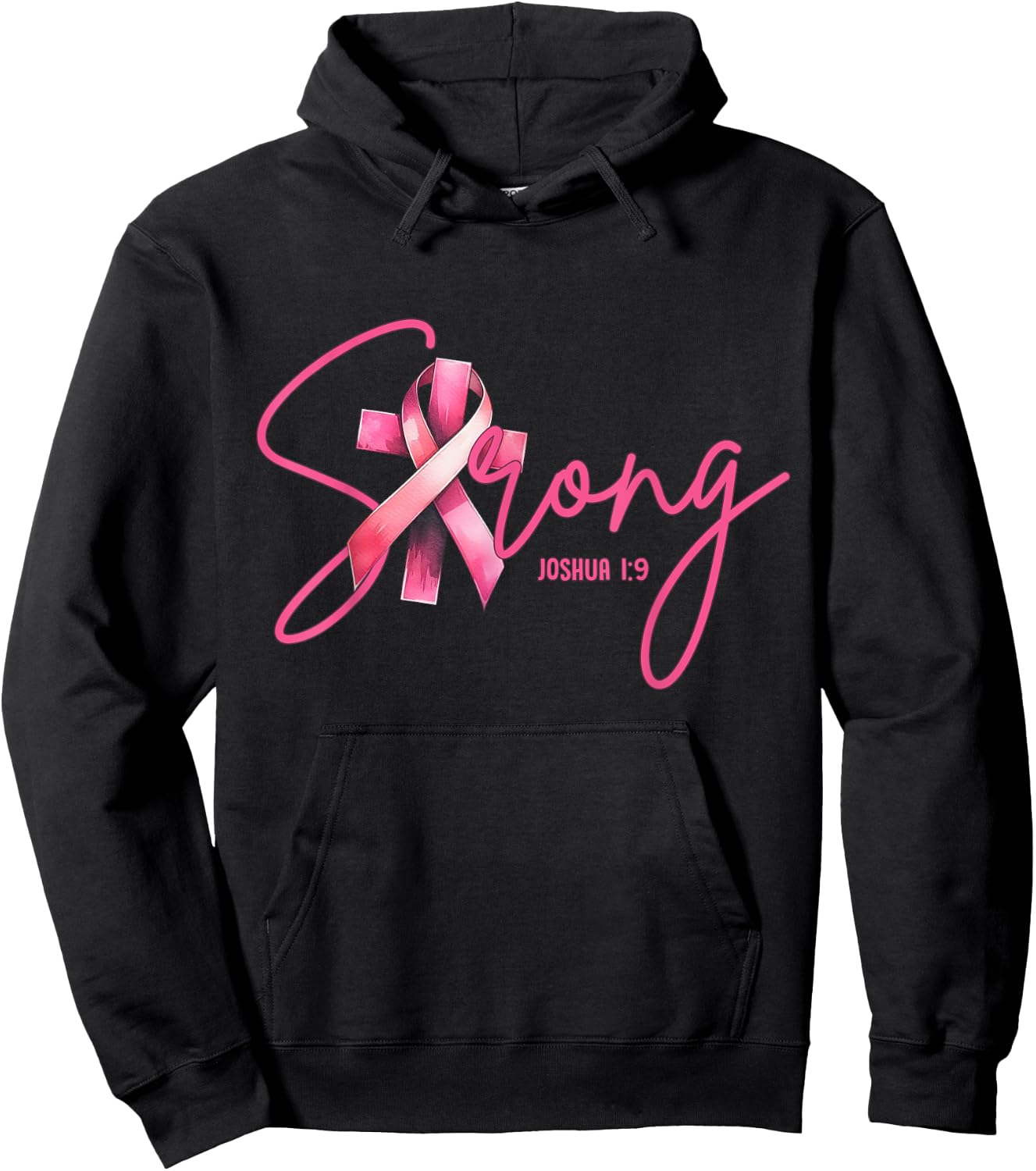 Strong Joshua 1:9 Christian Faith Breast Cancer Awareness Hoodie - Hoodie | Black