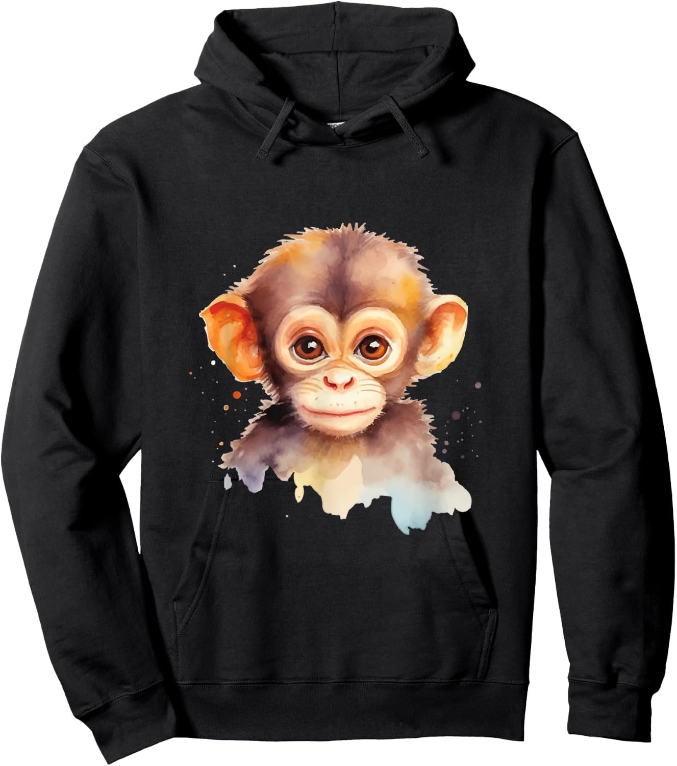 Baby Monkey Watercolor Portrait Chimp Ape Graphic Hoodie - Hoodie | Black