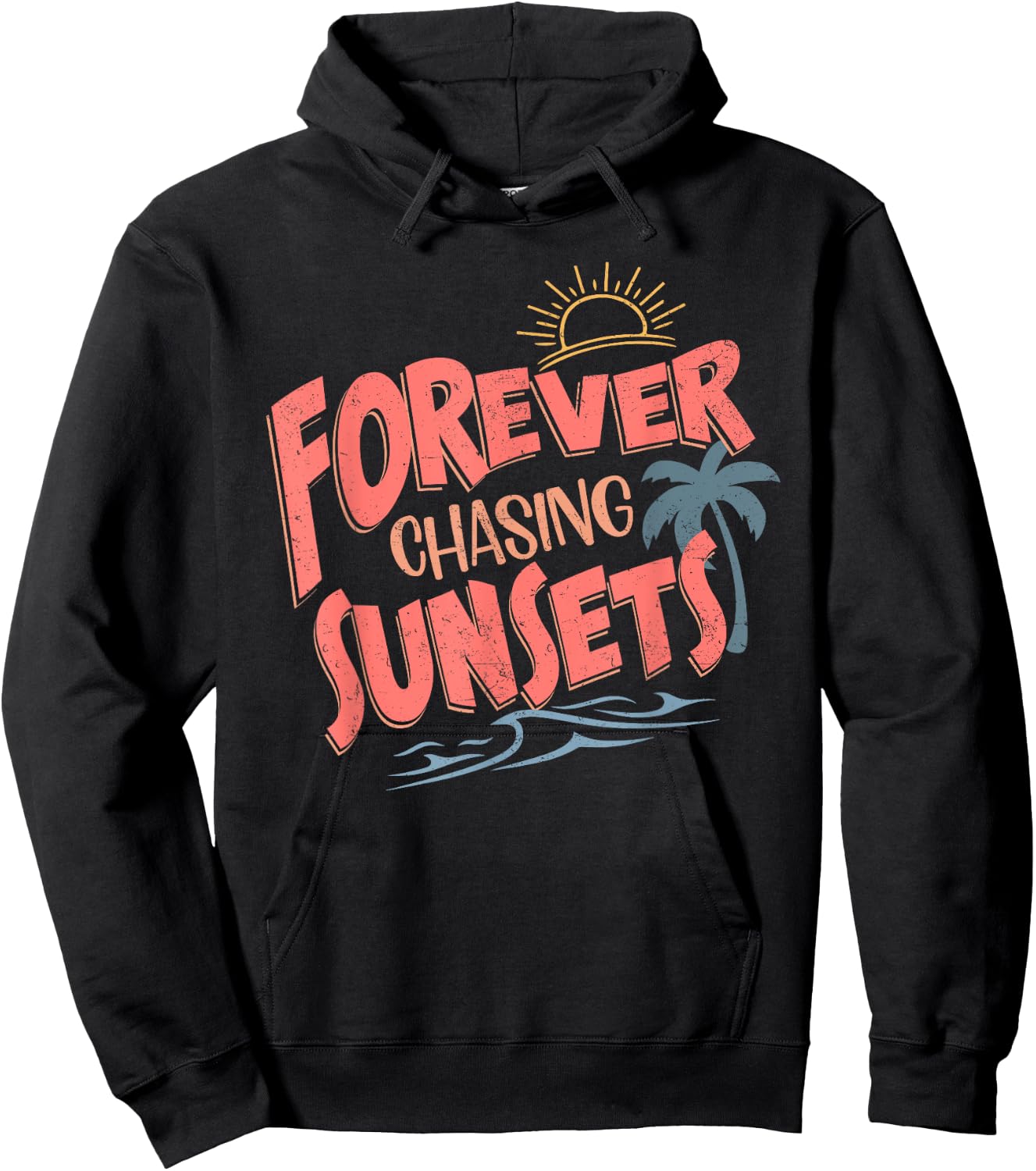 Forever Chasing Sunsets Retro Vintage Summer Beach Vacation Hoodie - Hoodie | Black