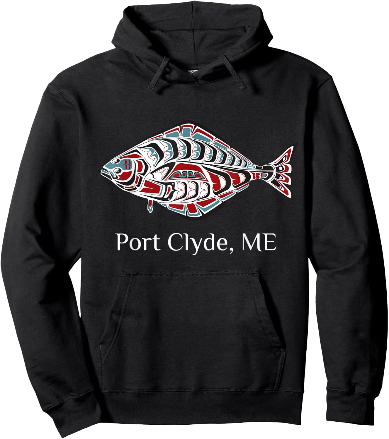 Port Clyde Maine Coast Halibut Fisherman Native American Hoodie - Hoodie | Black