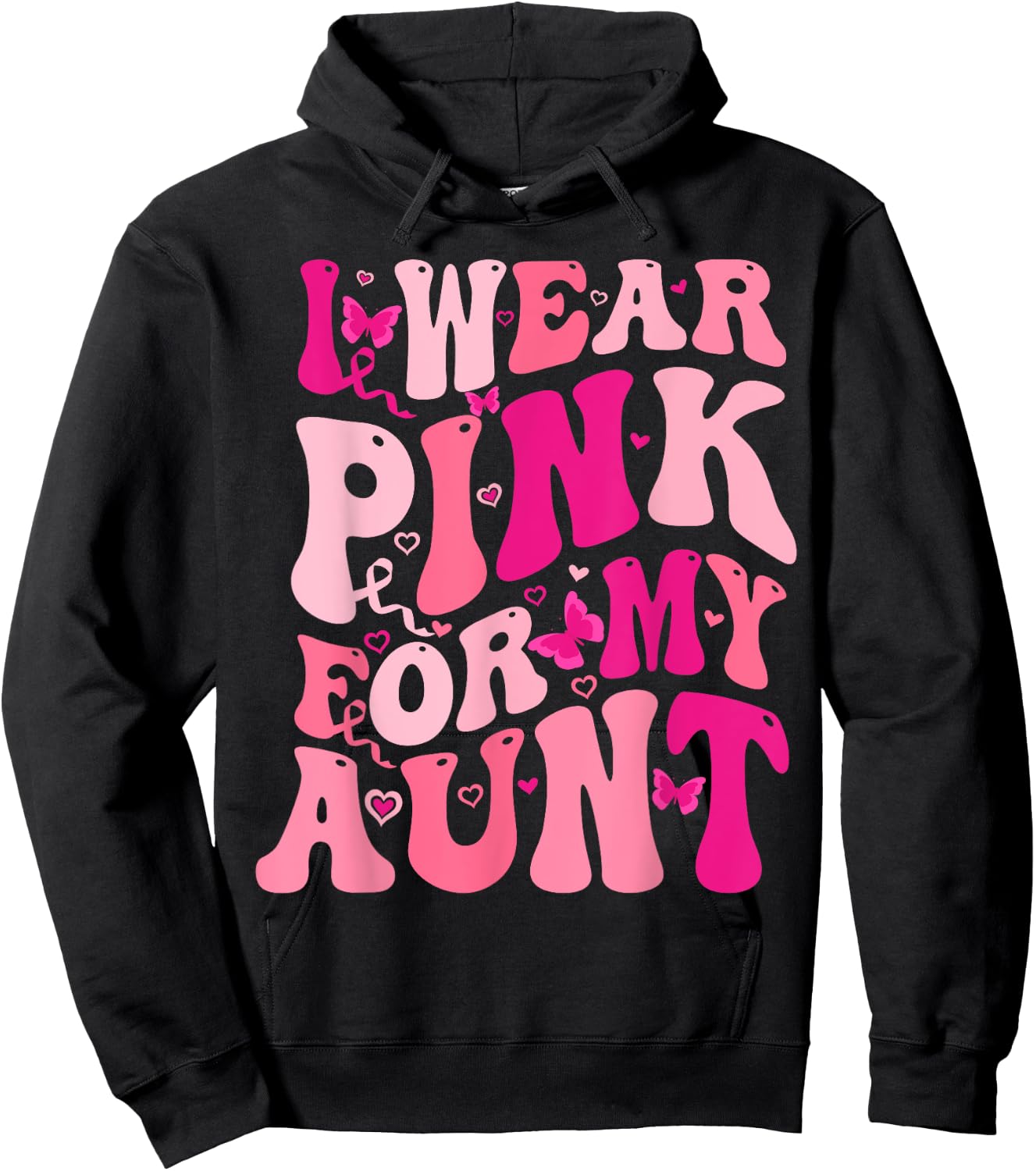 I Wear Pink For My Aunt Groovy Breast Cancer Awareness Hoodie - Hoodie | Black