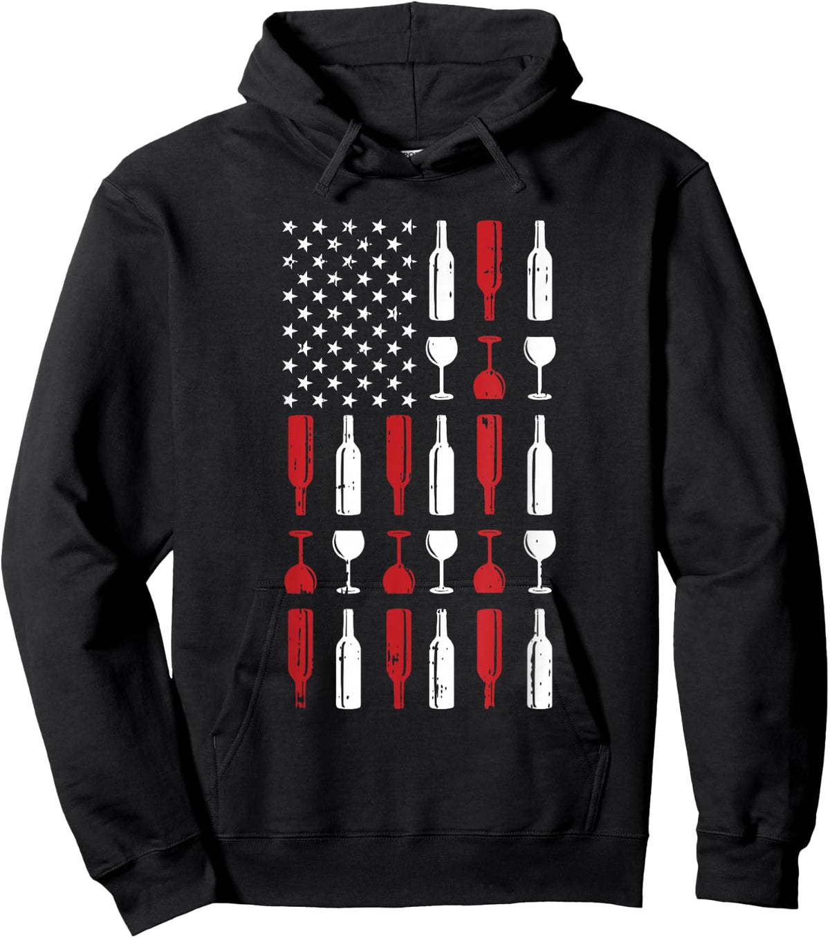 Wine Glass 4th of July Vintage USA Flag Patriotic Drinker Hoodie - Hoodie | Black