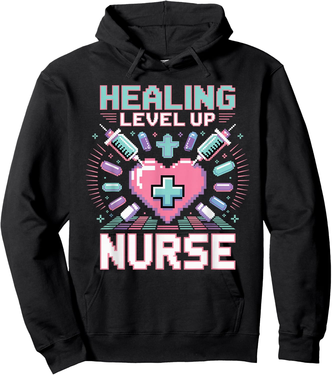 Gaming Nurse Level Up Healing RN Pixel Art Funny Nursing Hoodie - Hoodie | Black