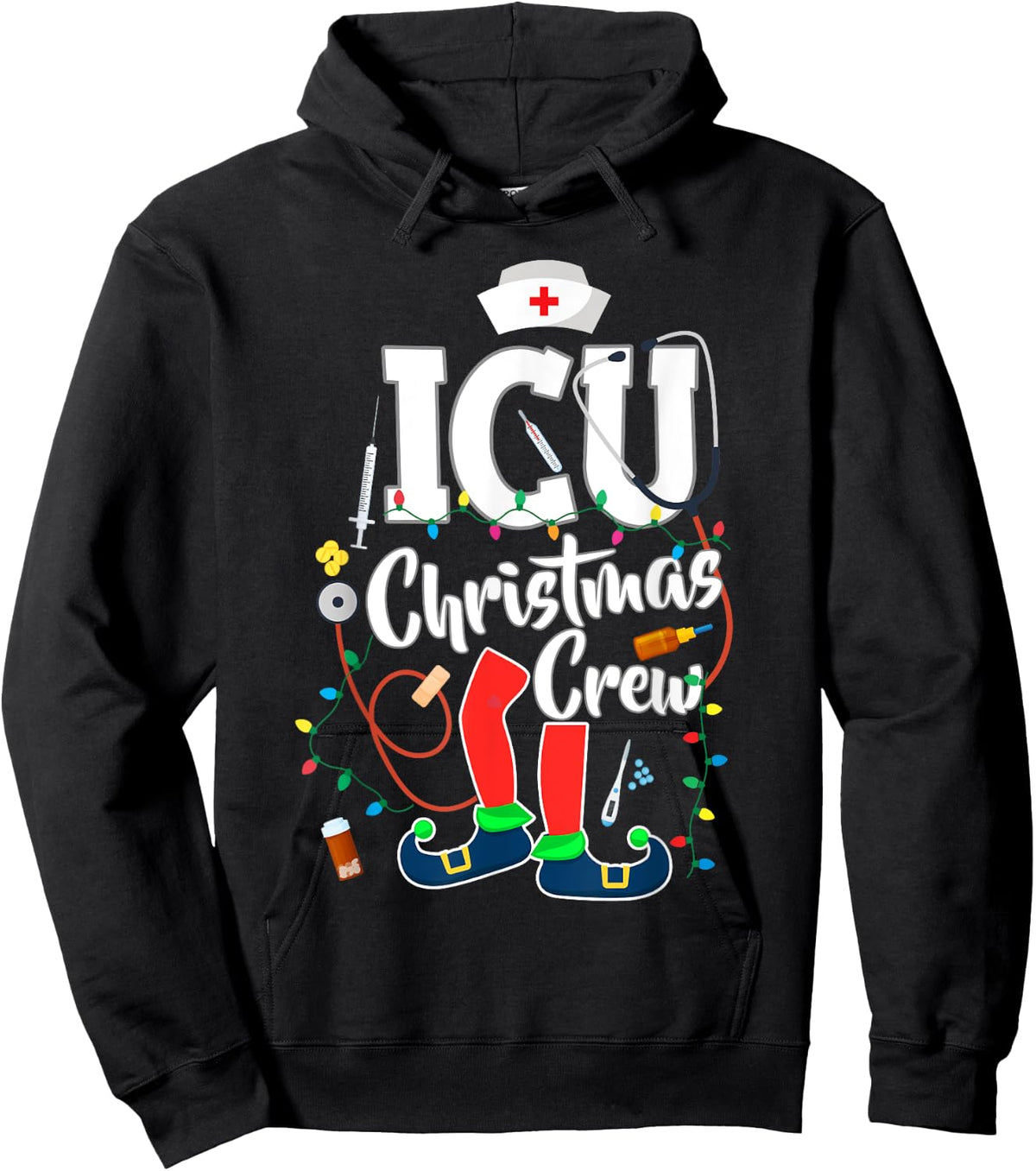 ICU Christmas Crew ICU Nurse Hoodie - Hoodie | Black