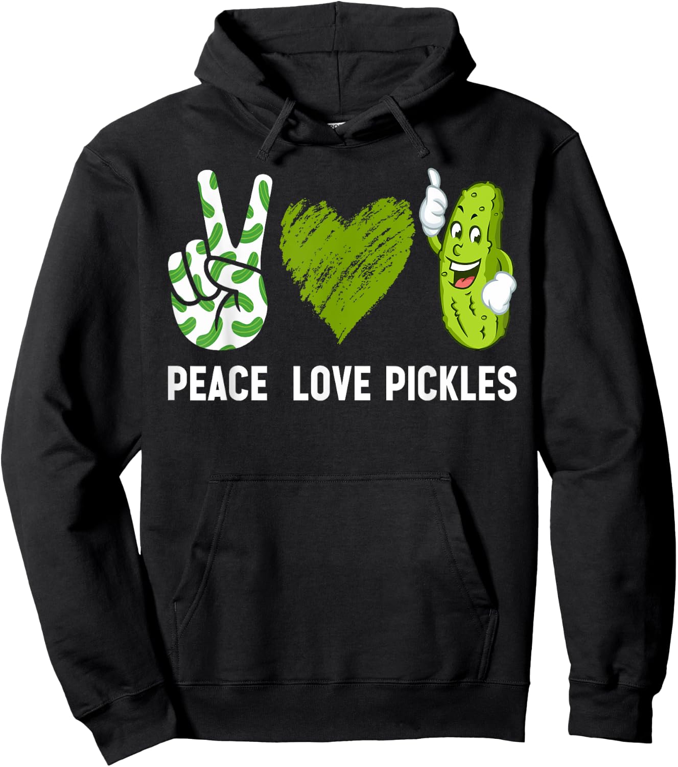 Peace, Love Pickles Retro Pickles Lover Food Lover Hoodie - Hoodie | Black