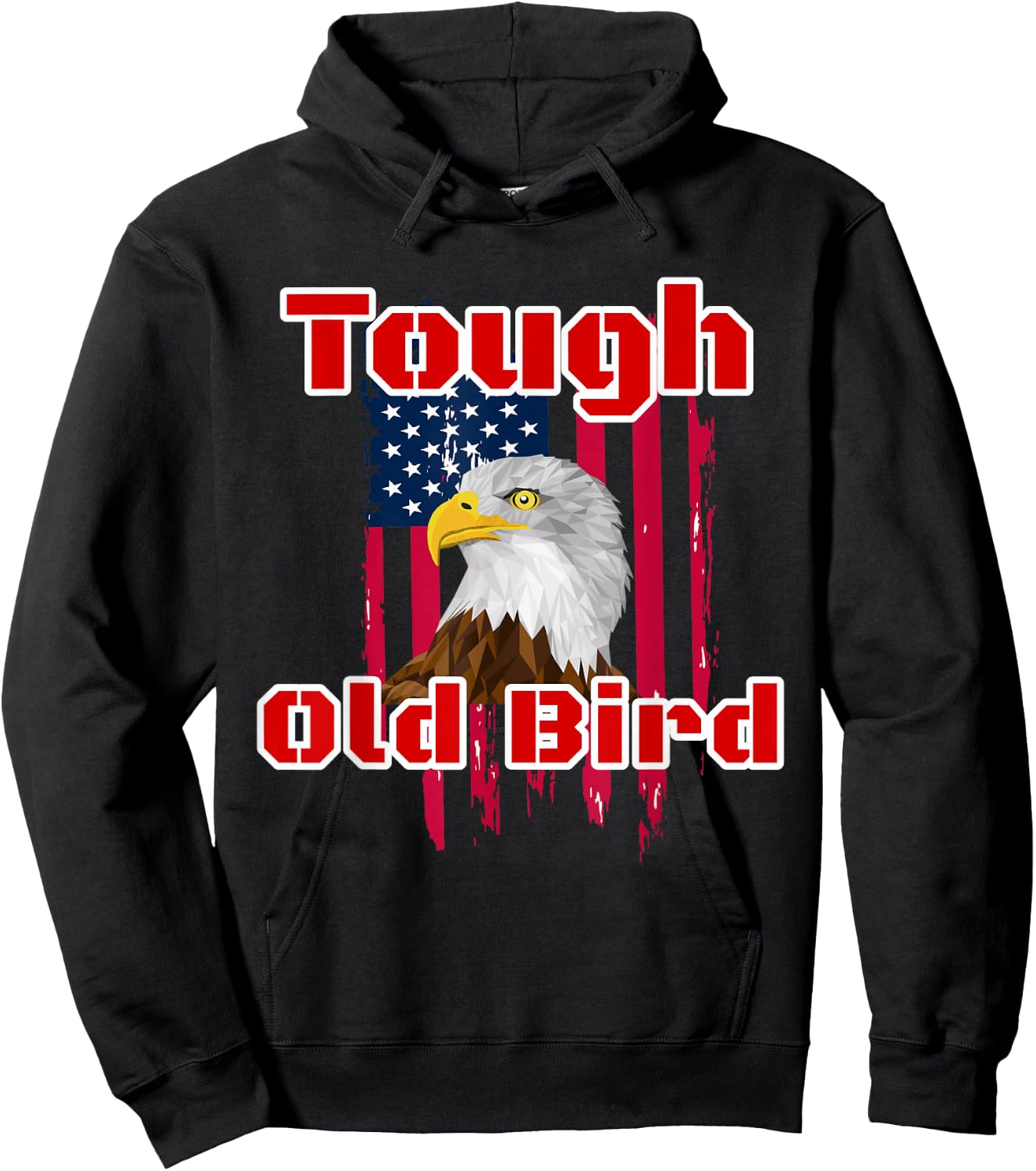 Tough Old Bird Bald Eagle American Flag Design Hoodie - Hoodie | Black