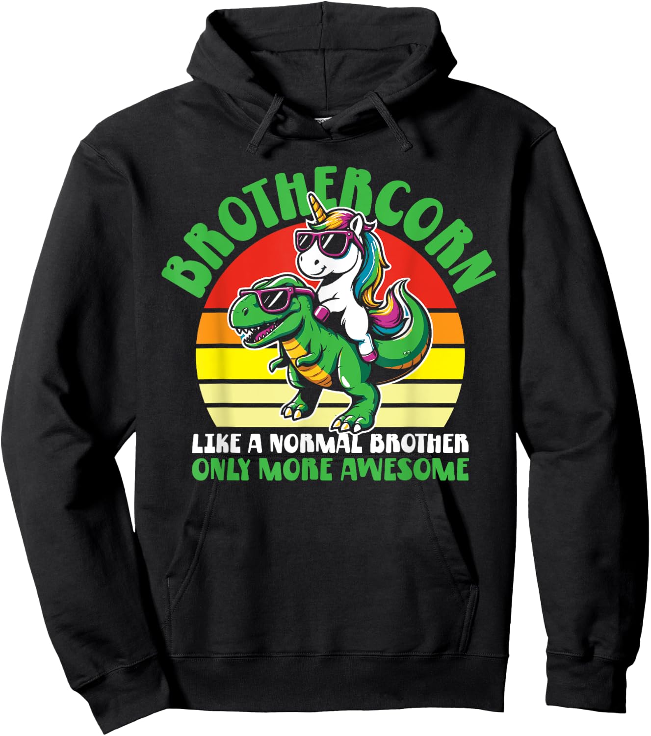 Brothercorn Funny Unicorn Riding T-Rex For Boys Kids Retro Hoodie - Hoodie | Black