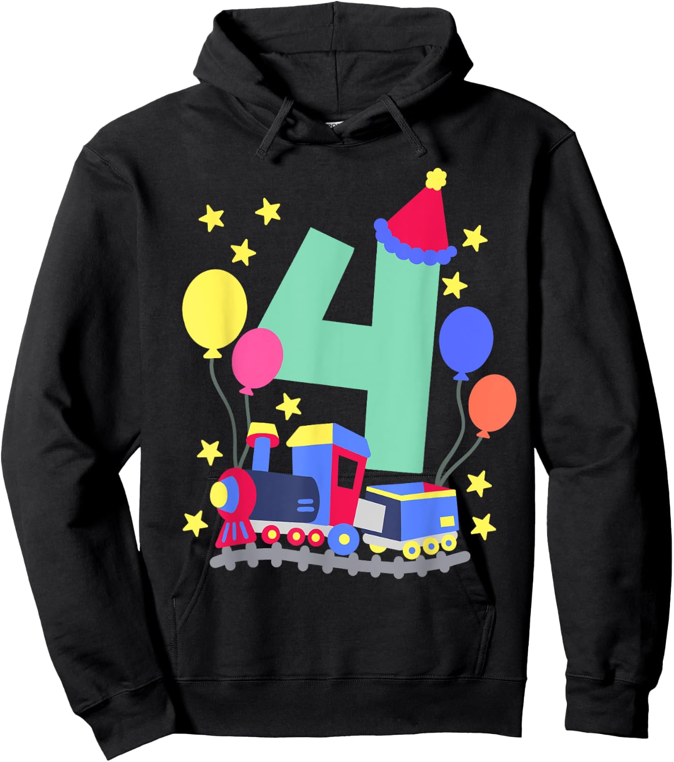 4th Birthday Train Lovers I'm 4 Boys Kids Four Years Old Hoodie - Hoodie | Black