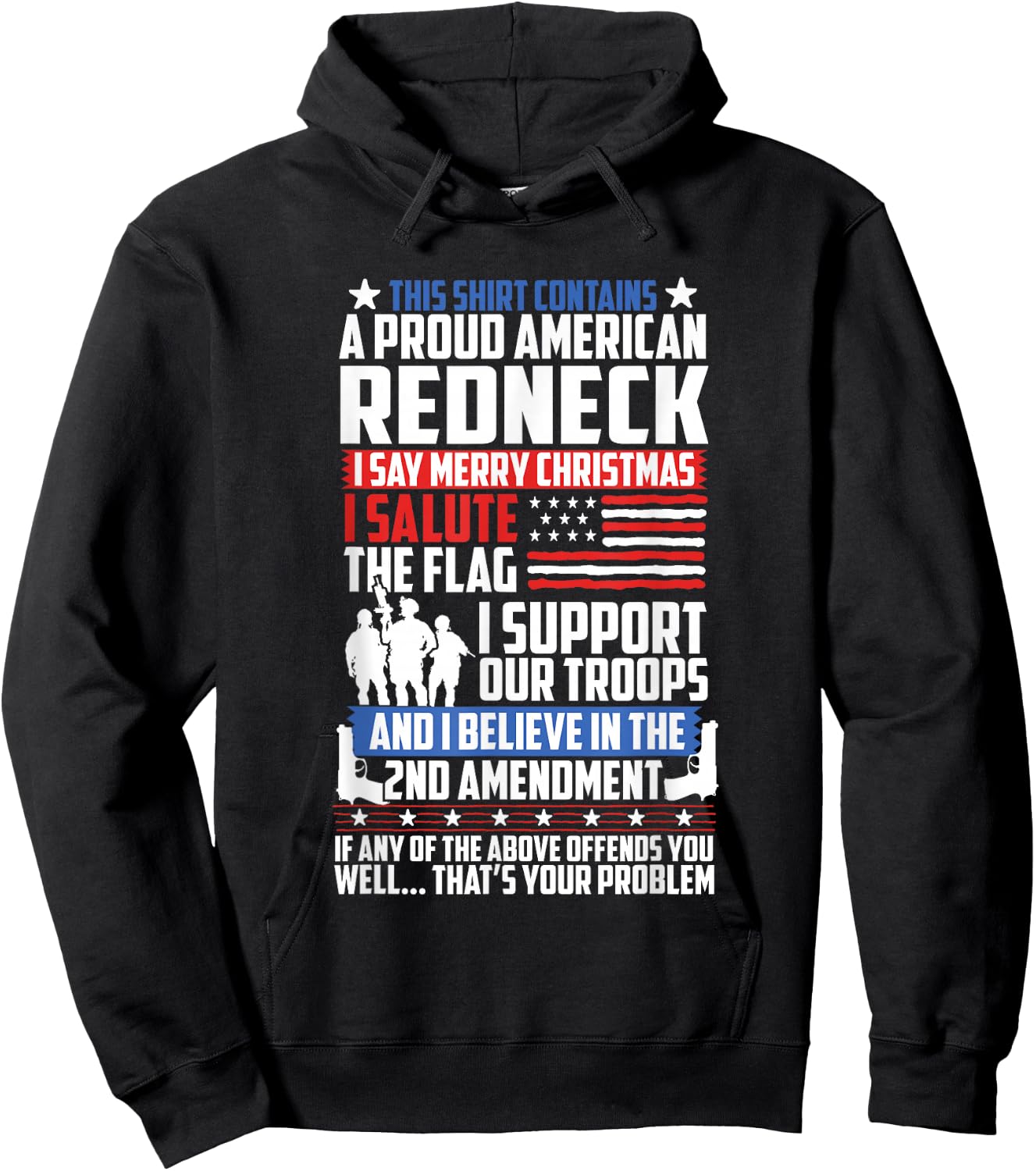 A Proud American Redneck Support Guns Troops Flag T Shirt Hoodie - Hoodie | Black