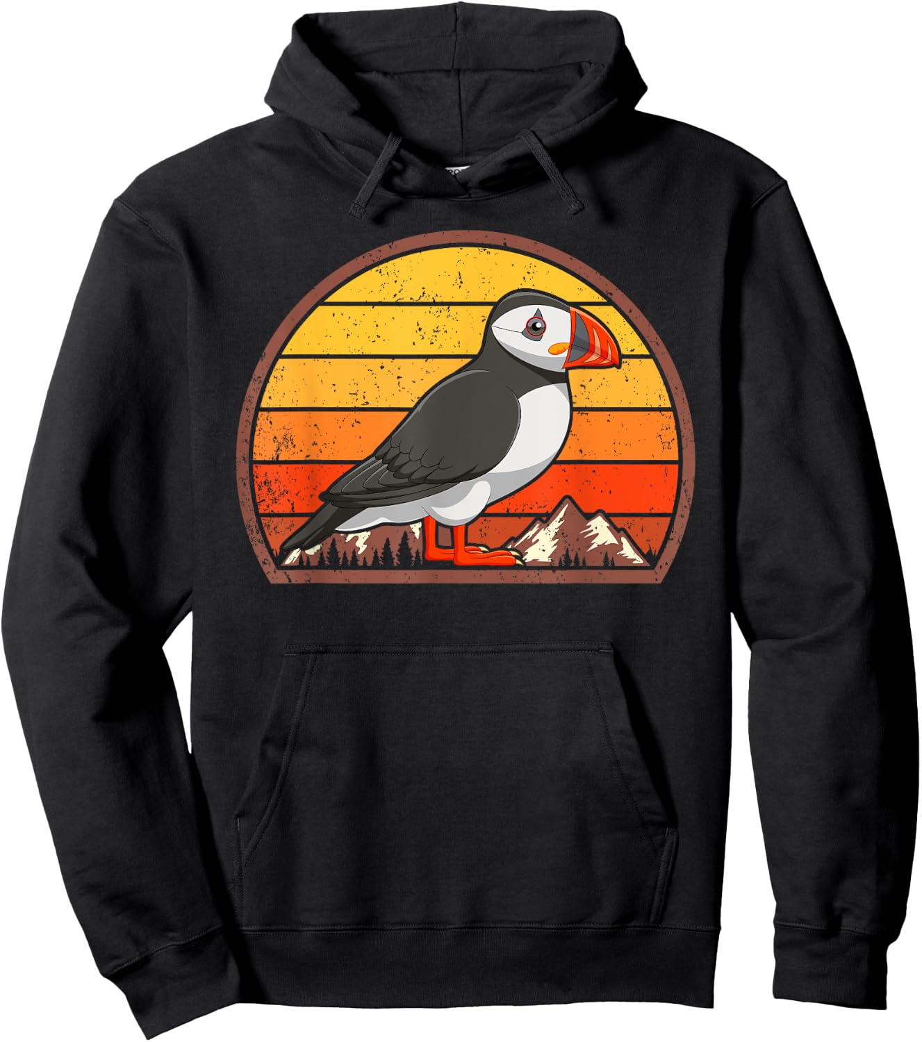 Sunset Puffin Lover Gift Vintage Retro Puffin Hoodie - Hoodie | Black