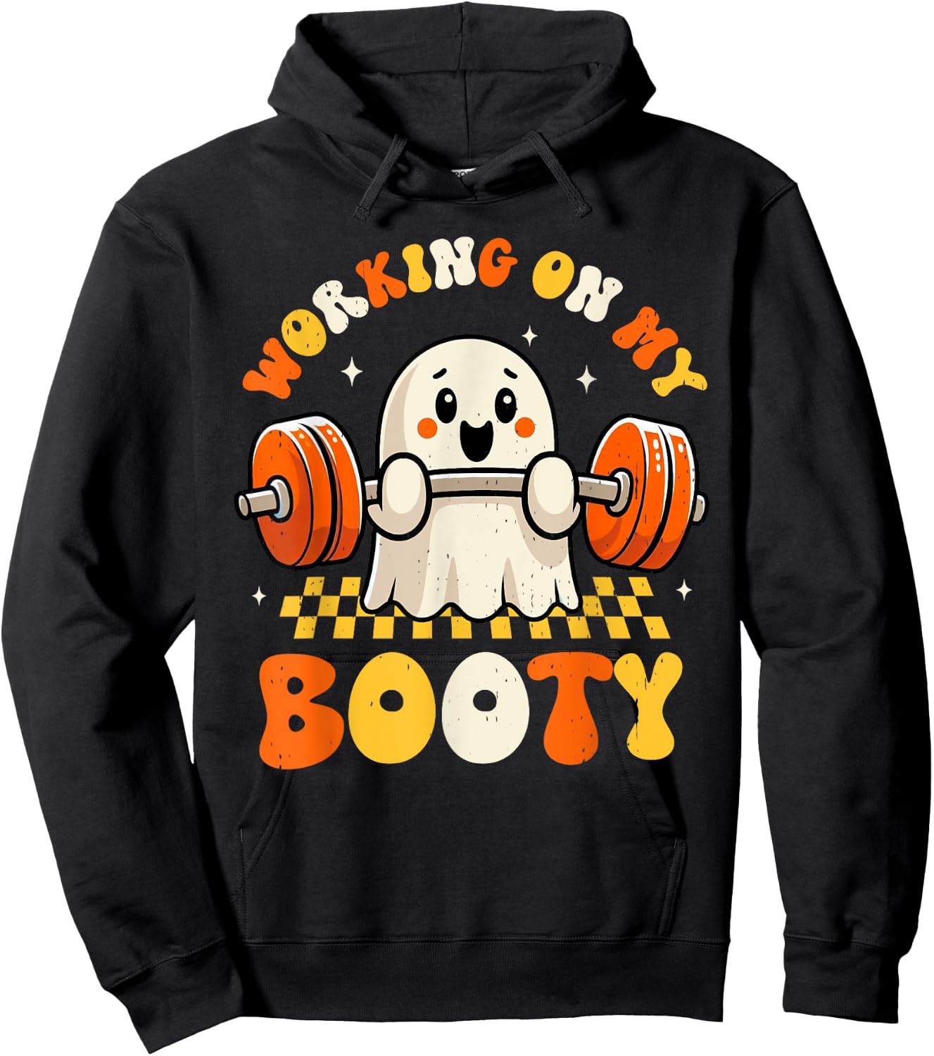 Groovy Working On My Booty Boo-Ty Funny Halloween Gym Ghost Hoodie - Hoodie | Black