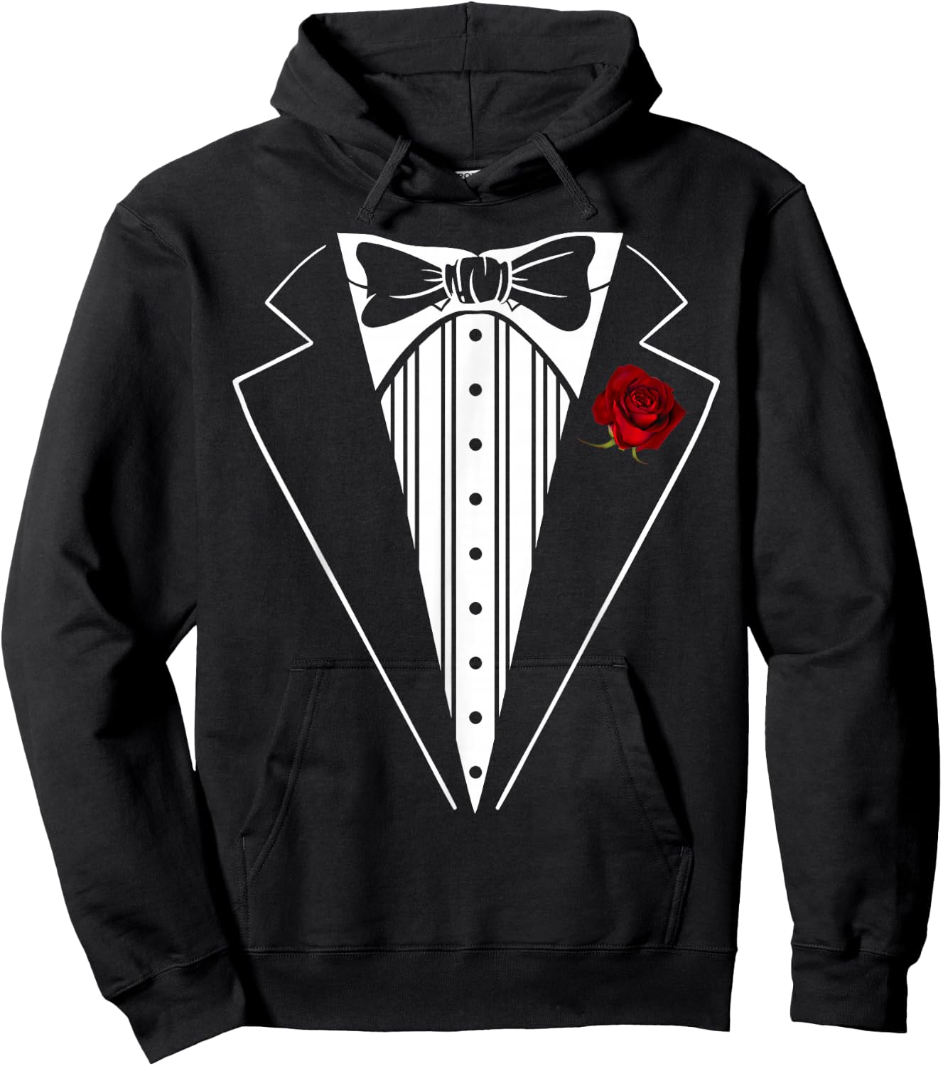 Tuxedo Funny Kids Adult Red Rose Boutonniere Tuxedo Costume Hoodie - Hoodie | Black