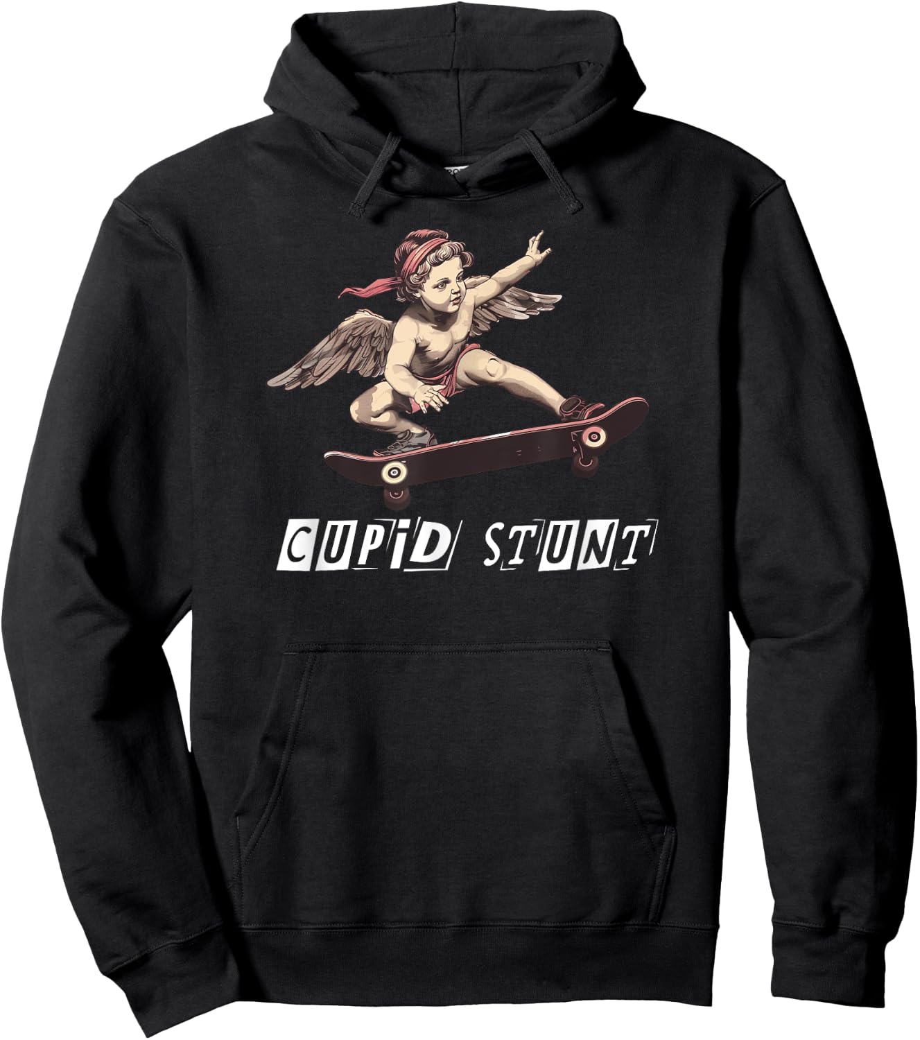 Skating Cupid C Word Funny Embarrassing Cupid Stunt Hoodie - Hoodie | Black