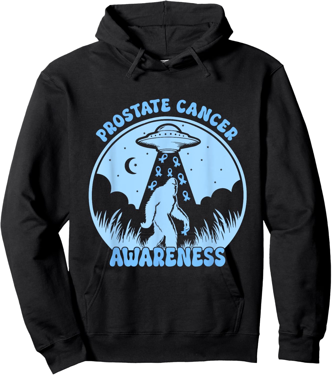 Prostate Cancer Awareness Funny Bigfoot UFO Blue Ribbon Hoodie - Hoodie | Black