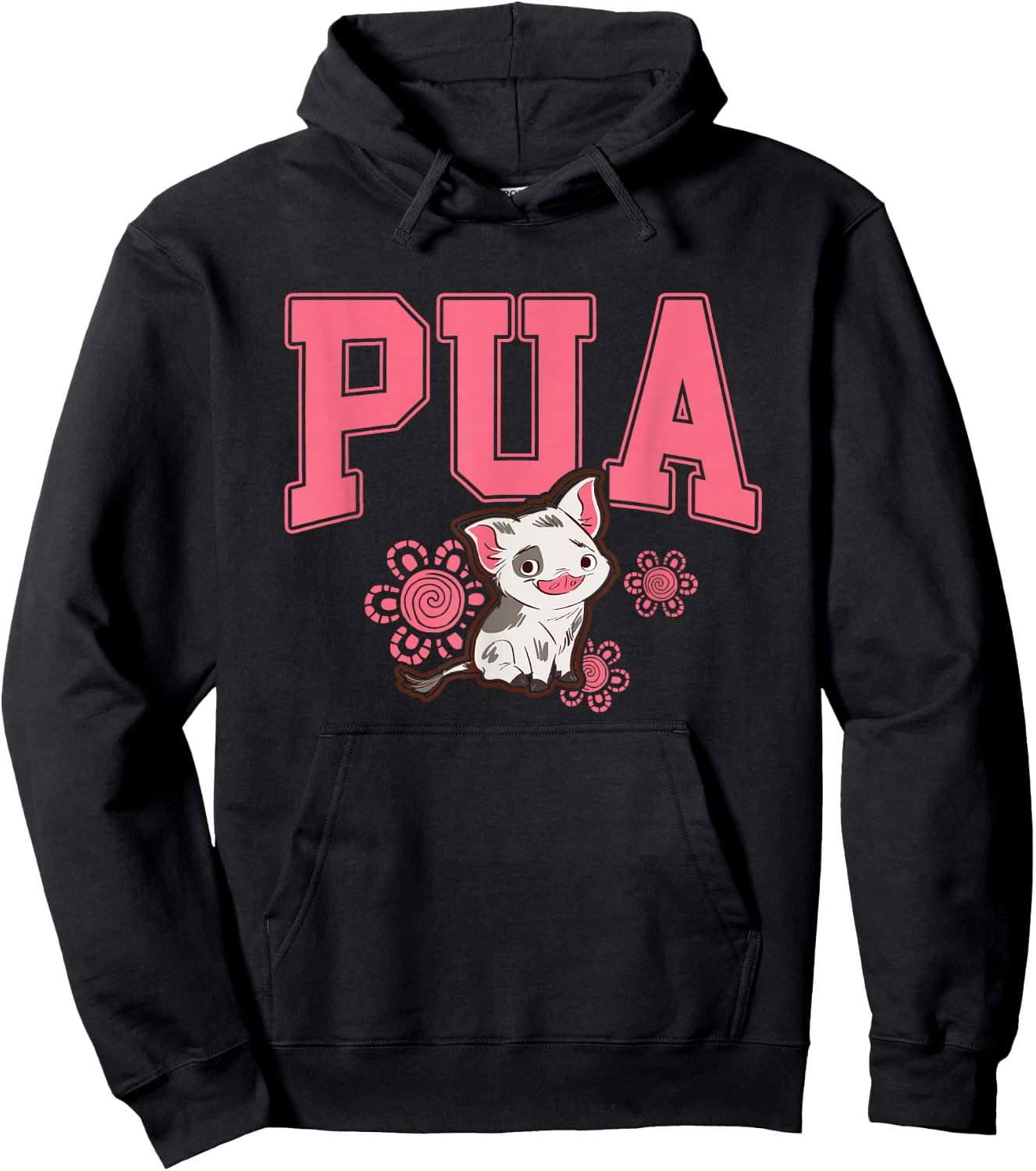 Disney Moana Cute Pua Big Chest Collegiate Text Logo Hoodie - Hoodie | Black