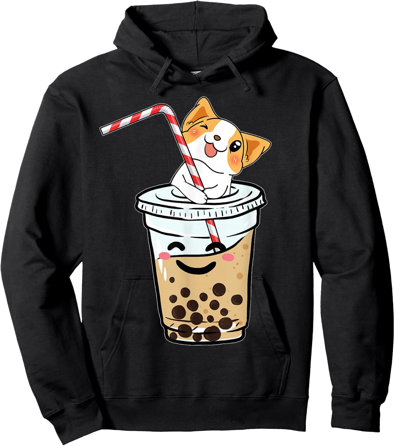 Cute Corgi Bubble Tea Boba Welsh Dog Gift Women Kids Hoodie - Hoodie | Black