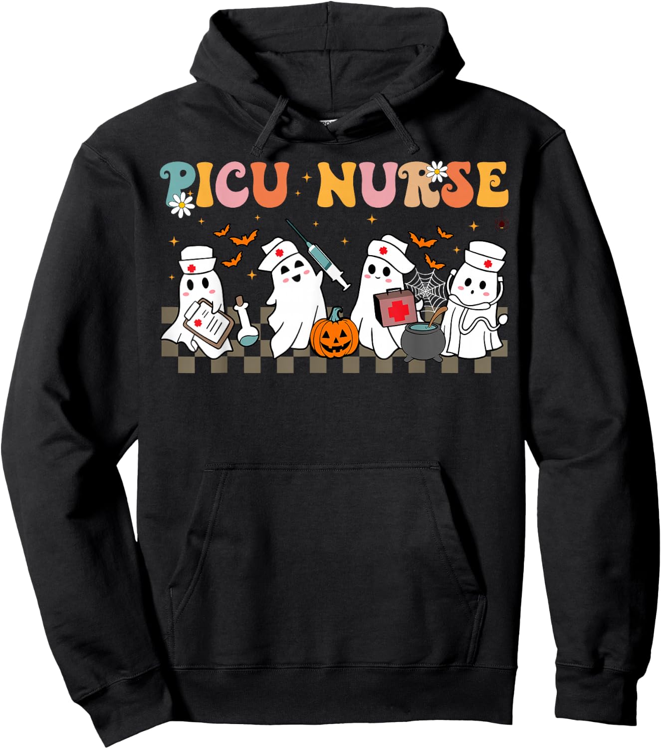 PICU Nurse Spooky Ghost Halloween Cute Nursing Costume Hoodie - Hoodie | Black