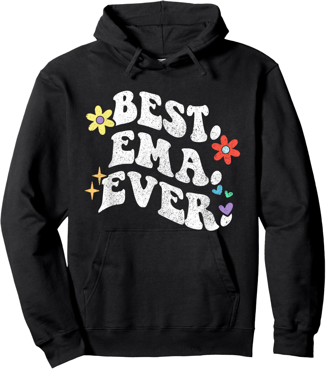Retro Groovy Best EMA Ever First Name Mother's Day Girl Hoodie - Hoodie | Black