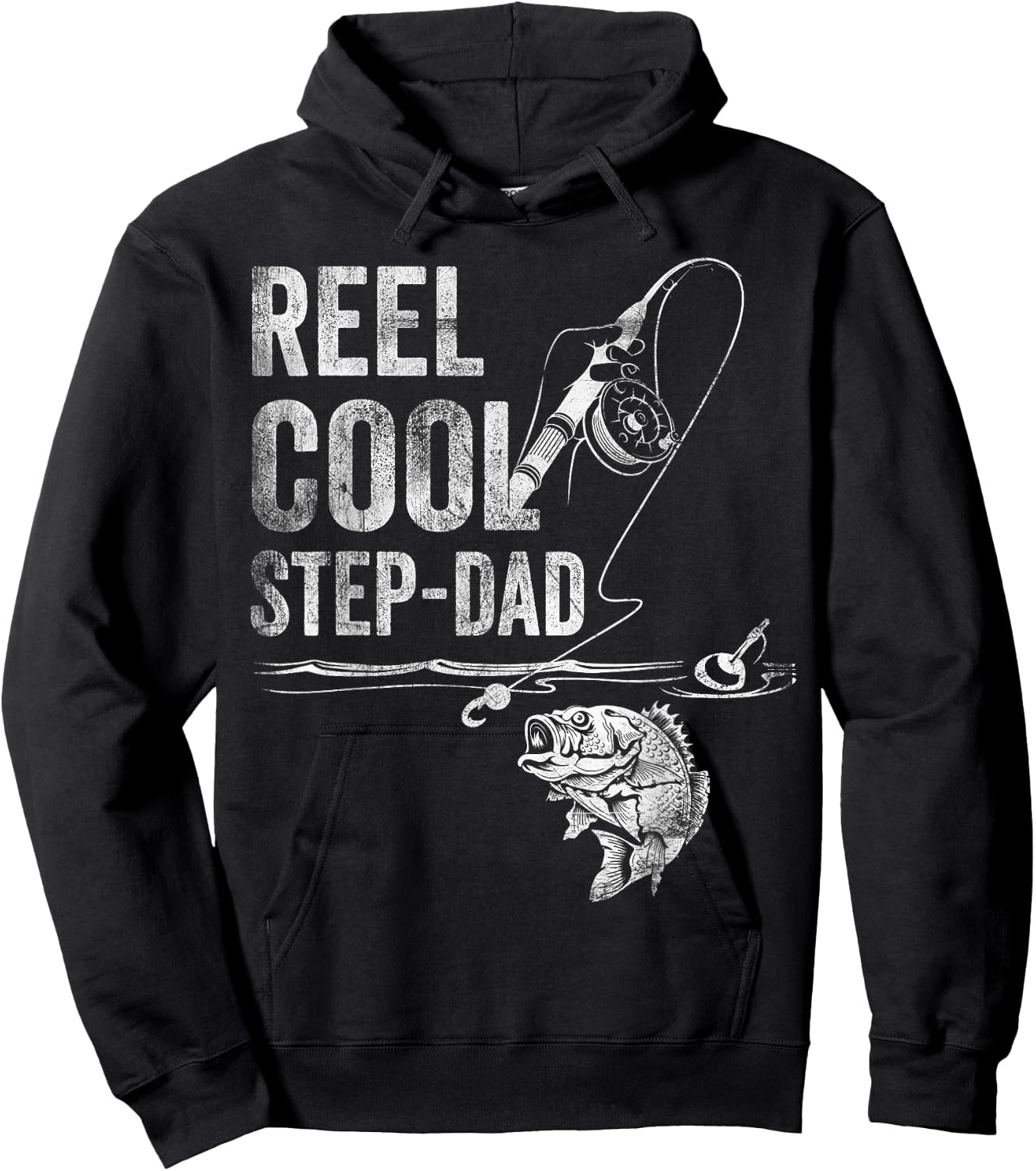 Reel Cool Step-Dad Fish Fishing Shirt Father's Day Gift Hoodie - Hoodie | Black