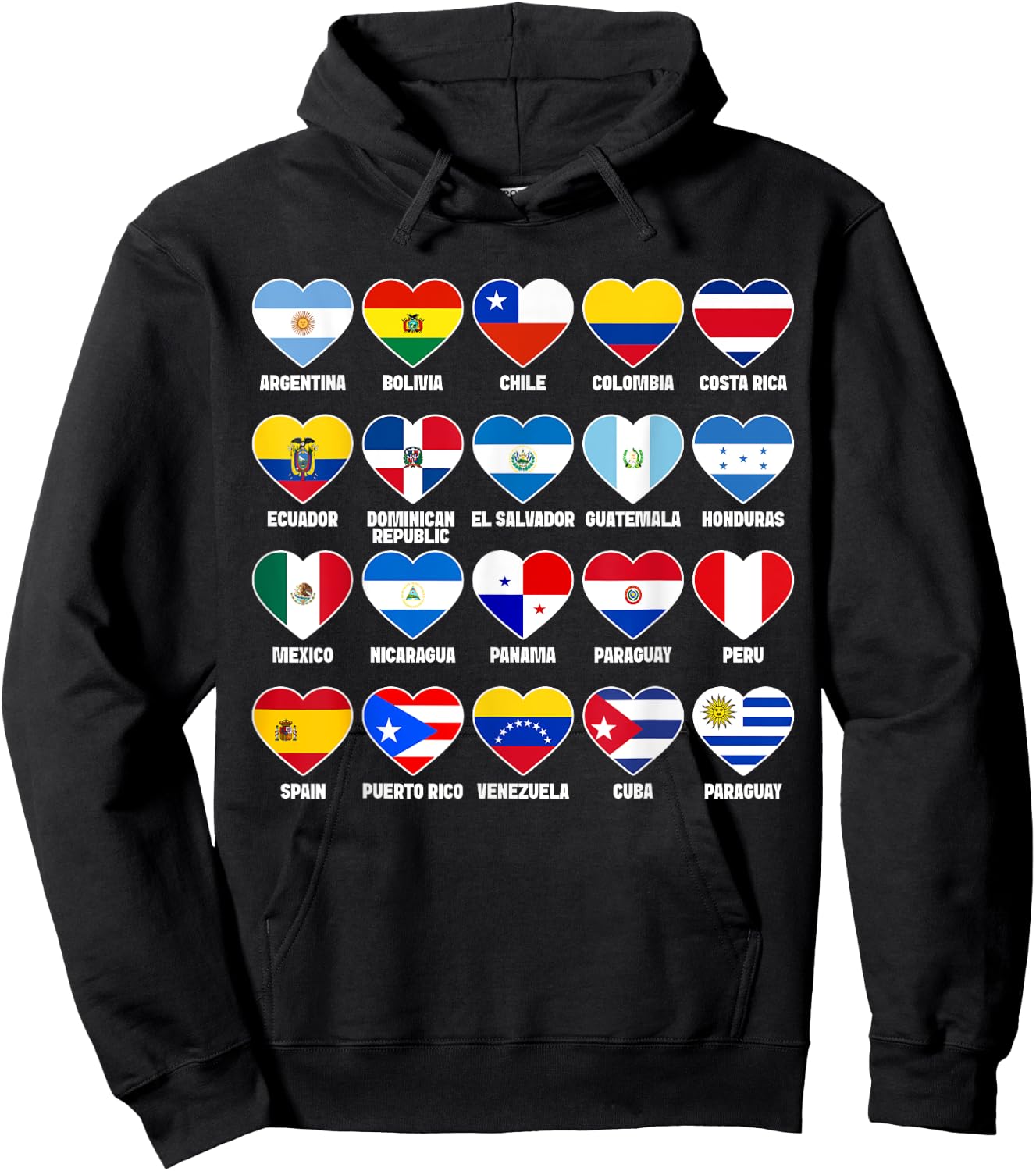 Hispanic Countries Flags Hearts Hispanic Heritage Month Hoodie - Hoodie | Black